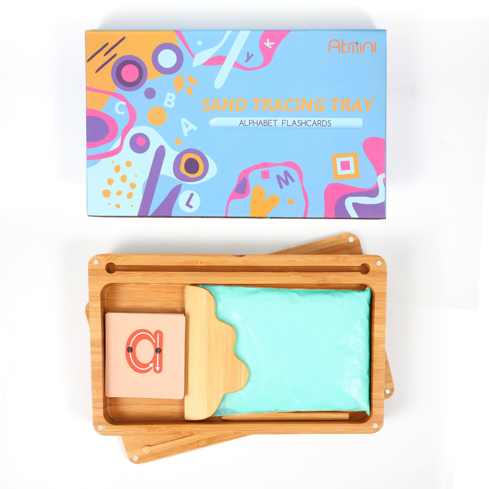 Montessori Tavolo di Sabbia per l'inizio dell'allenamento di scrittura e disegno Giocattolo in legno Montessori Tavolo di Sabbia educativo Giocattolo per lo sviluppo motorio precoce nei bambini (Blu)