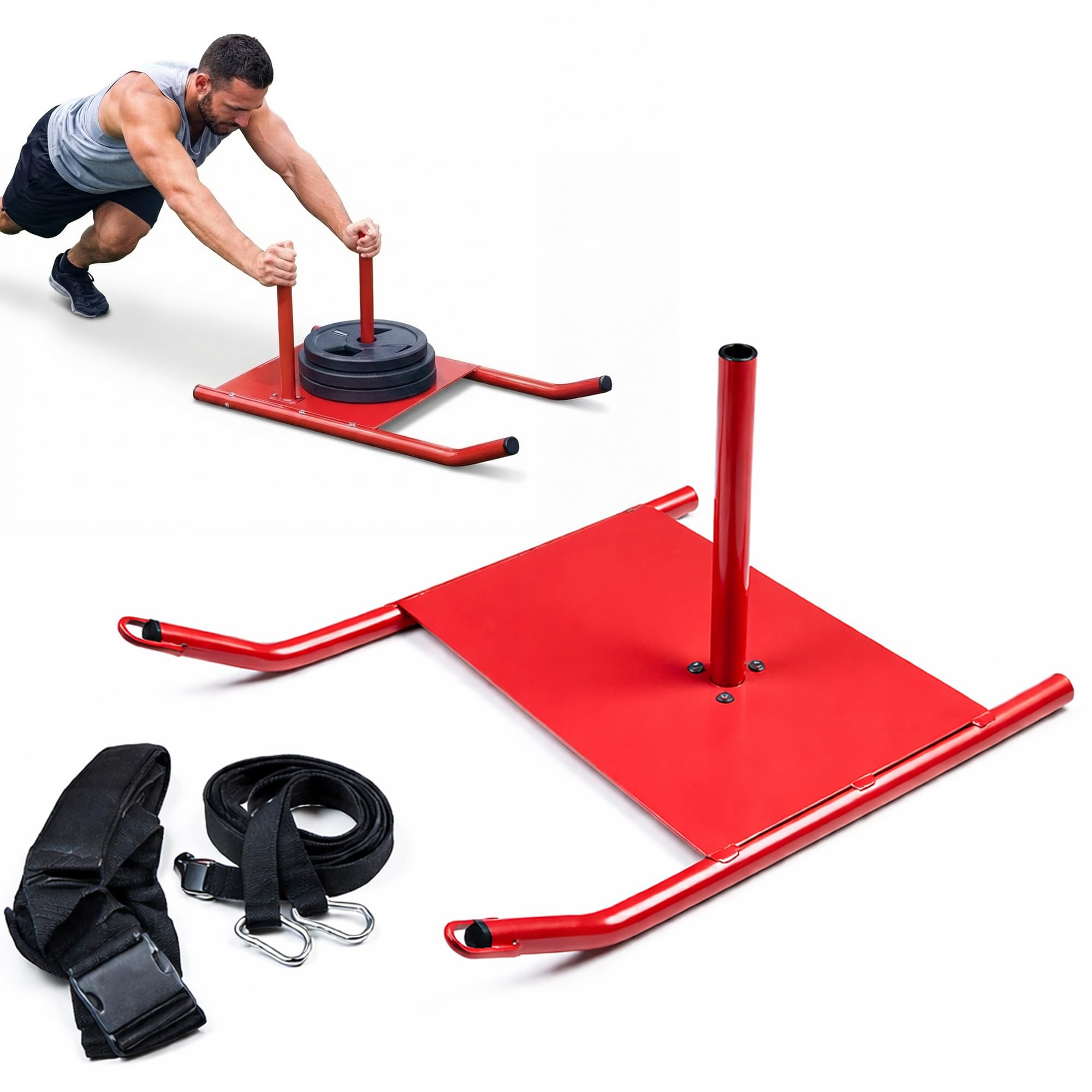 AI SPORTS Pull Training Speed Sled – Heavy Duty Steel Drag Sled with Adjustable Harness for Sprint Resistance, Agility, Strength & Conditioning Workouts