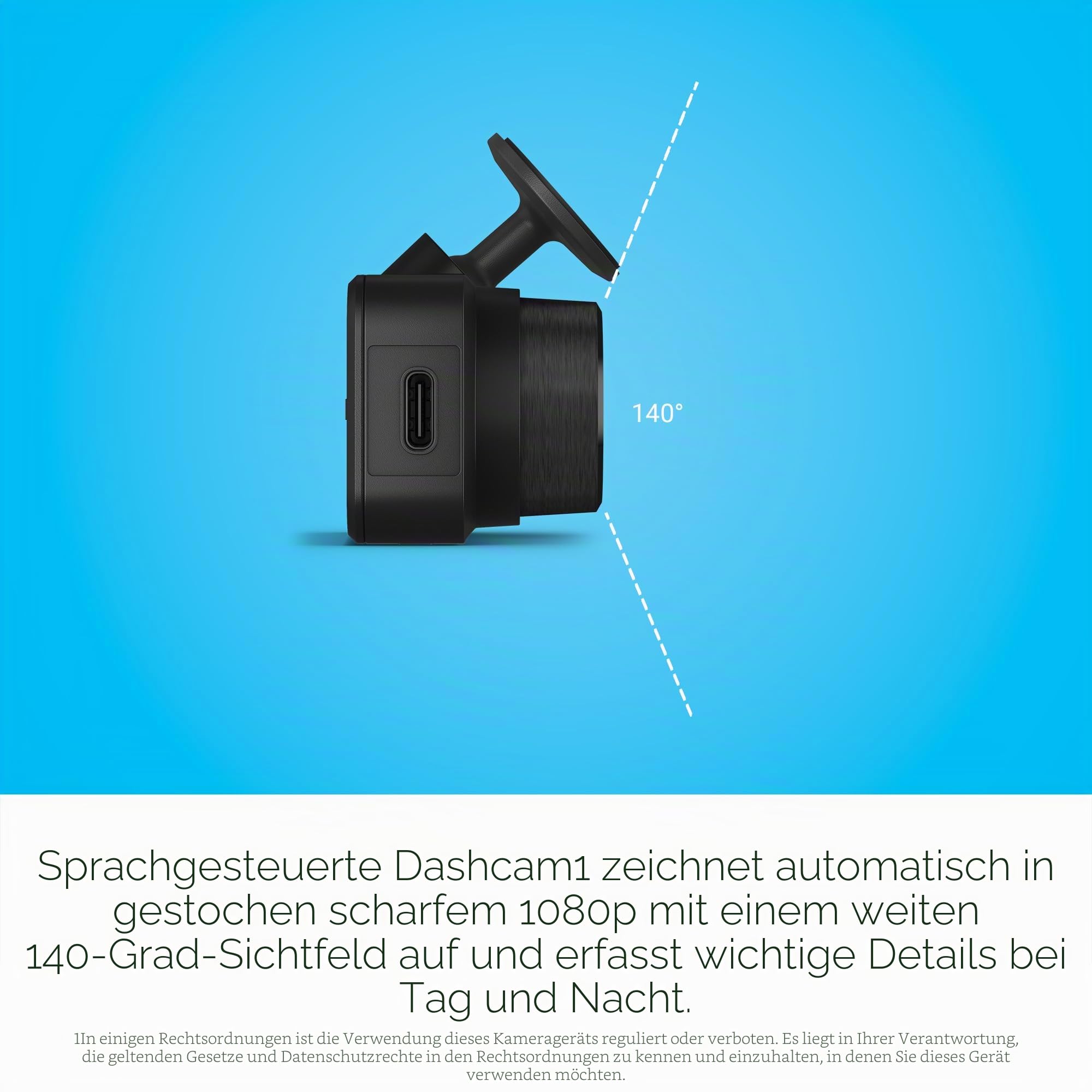 Garmin Dash Cam Mini 3, ultrakompakte 1080p HD-Dashcam mit einem 140-Grad-Sichtfeld, eingebauter Clarity-Polarisator, sprachgesteuert, automatische Aufnahme (erneuert)