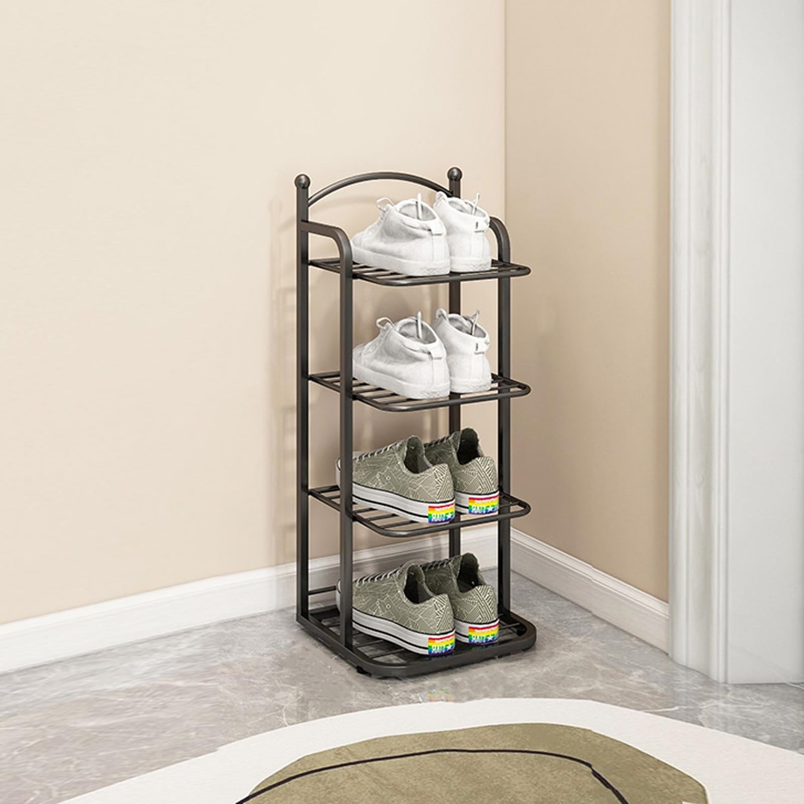 Étagère à chaussures pour économiser de l'espace – Chaussure verticale pour petits espaces, idéale pour les couloirs et les placards, assemblage facile, finition noire élégante, taille : 4 niveaux