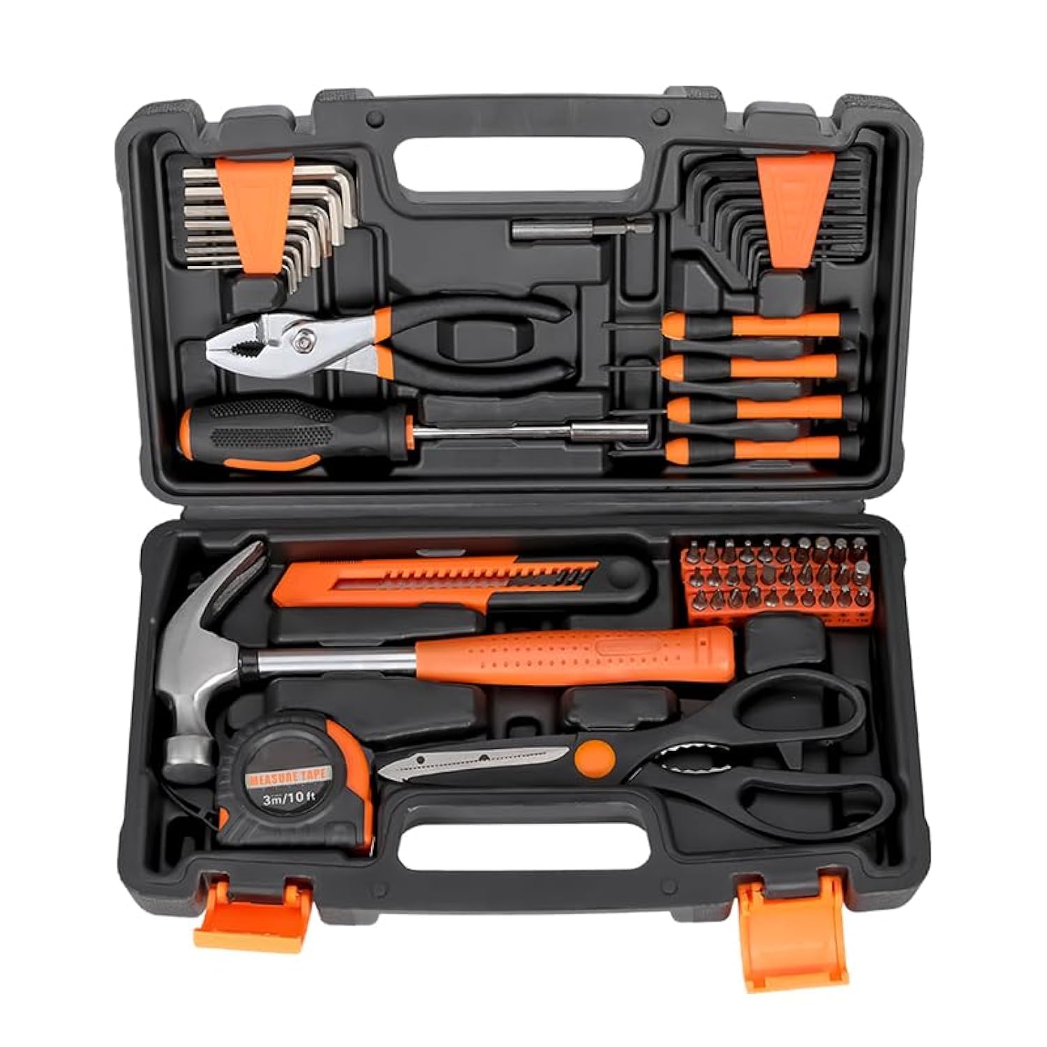 57 PCS Tool Set General Household Hand Kit,Home Tool Kit with Plastic Toolbox,Hammer,Screwdrivers,Drill Bits,Sockets,Ratchet, Hex Keys,Tape Measure,Pliers and More,General Household Too (A)