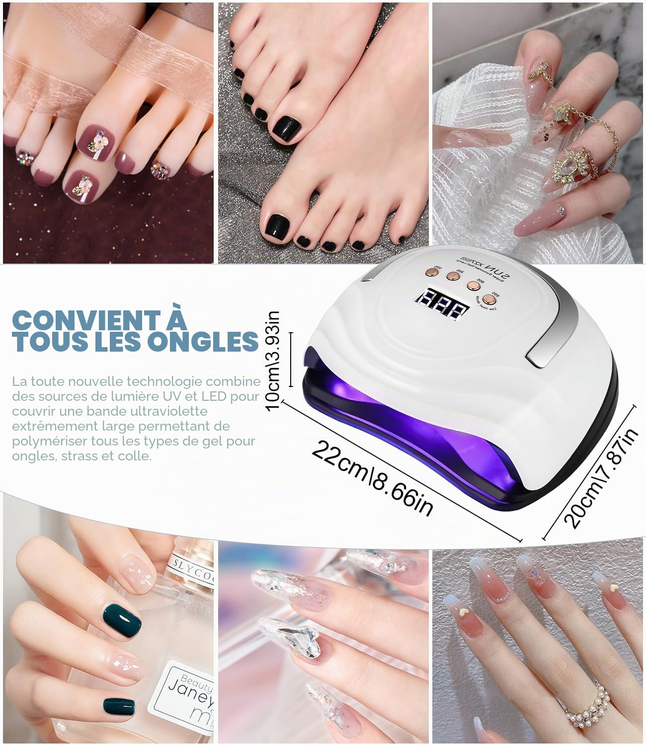 Lampe LED Ongles Gel, 380W Professionnel UV Sèche Automatique machine, 81 Lumières Séchage Rapide, Grand LCD Ecran, 4 Minuteries 10s/30s/60s/99s pour Vernis Semi Permanent, pour Salon Maison