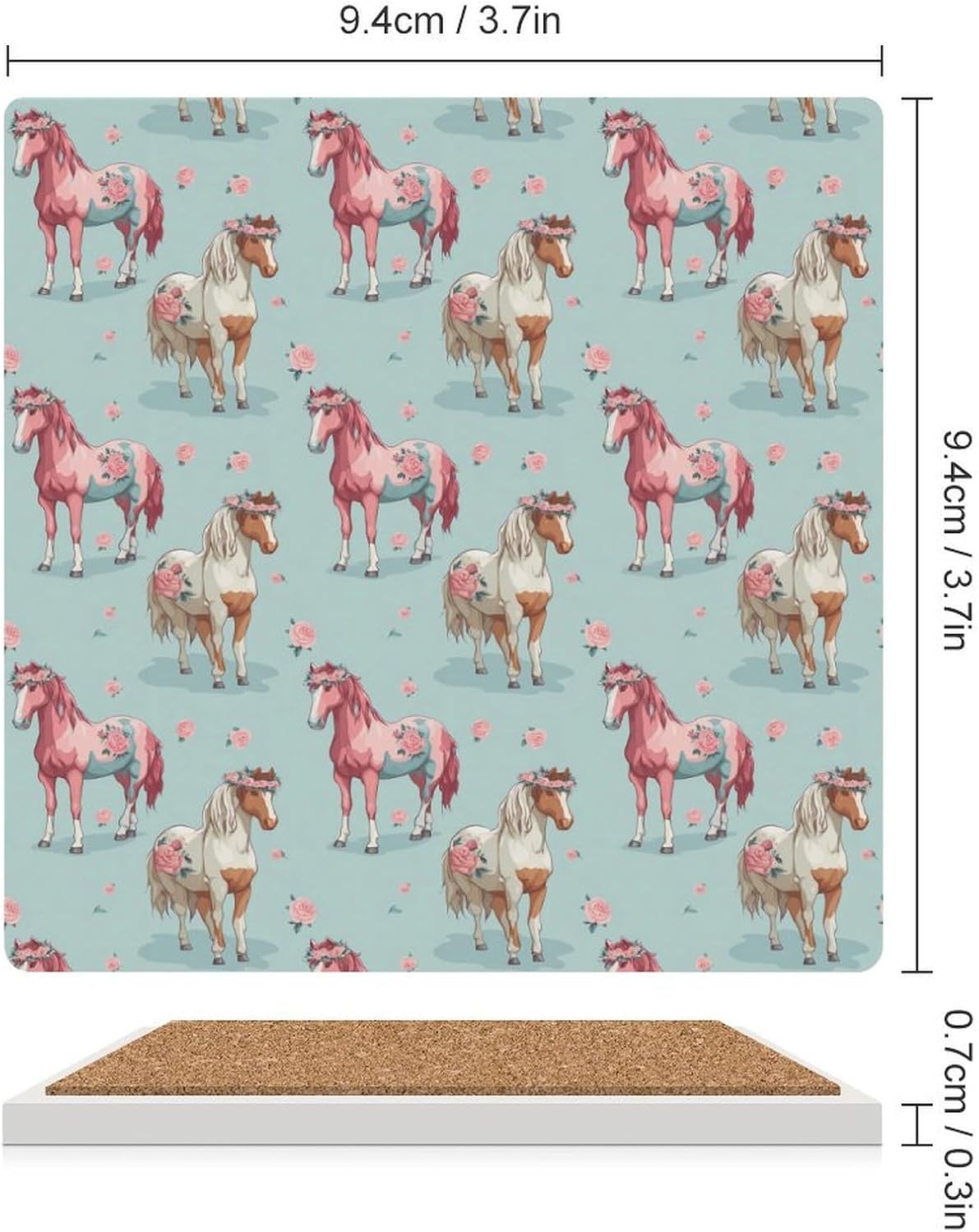 Horse Farmhouse Coaster for Drinks Square Ceramic Table Coasters Stone Mat Crafts 6PCS Home Kitchen Decor