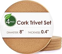 Vista 1 de Cork Hot Pads for Kitchen,4 Pack High Density Thick CorkTrivets for Hot Dishes 8" Heat Resistant Large Cork-Coasters Placemats for Table, Kitchen