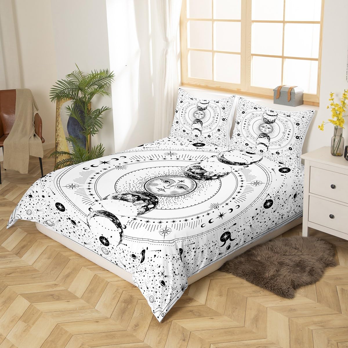 Sun and Moon Duvet Cover Set Single Size, Stars Space Psychedelic Comforter Cover with 1 Pillowcase - Image 2