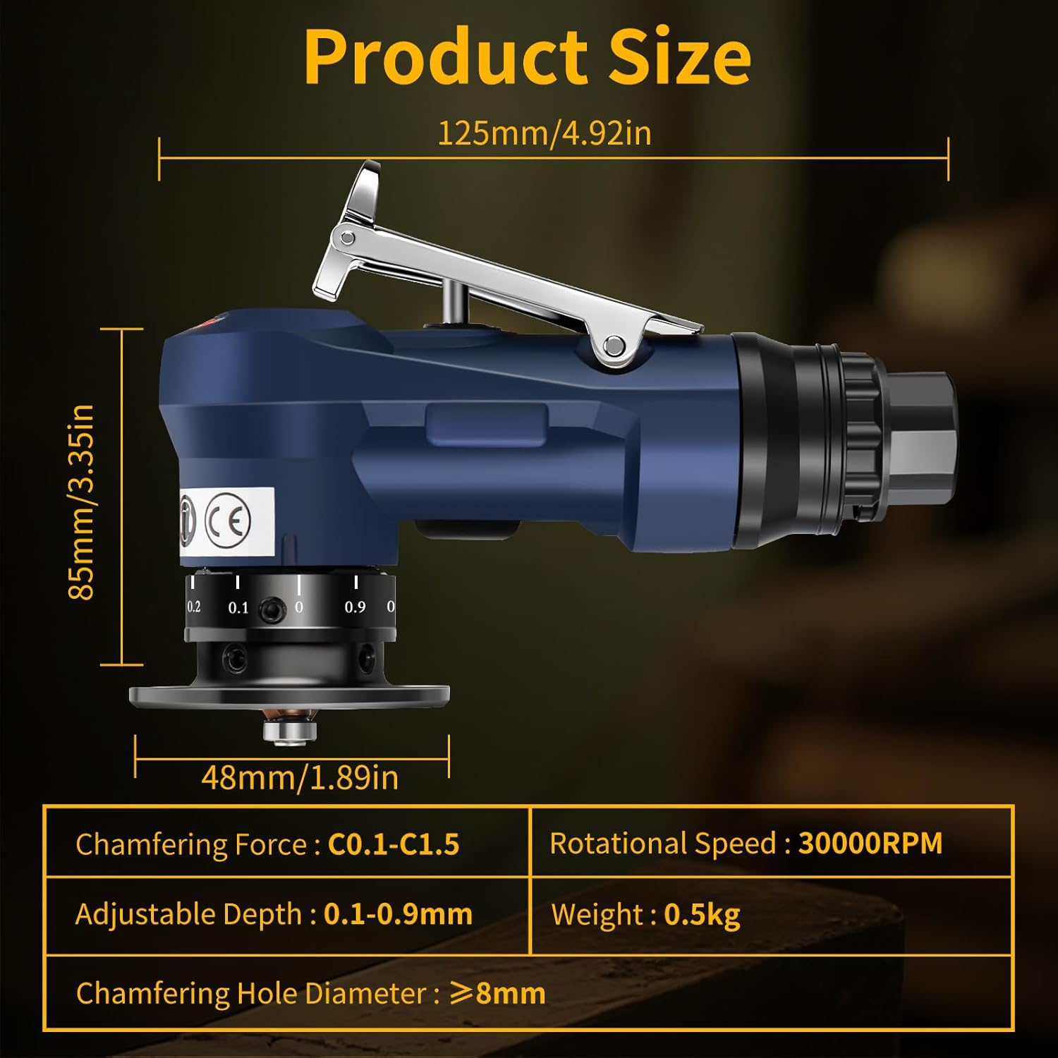 Pneumatic Chamfering Tool, 30000 RPM Air Chamfer Tool with 6 Bearings & Complete Screw Kit for Deburring & Beveling, Includes 8 C & 6 R Blades, 45°, 1/4" Air Inlet for Metal, Wood, PVC, Acrylic