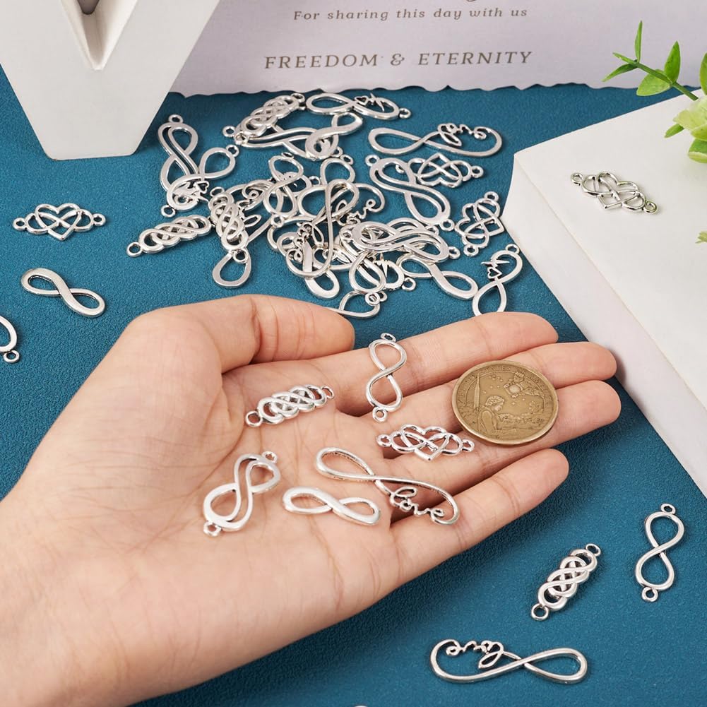 Pandahall 42Pcs Infinity Symbol Connectors Charms Alloy Heart Infinity Link Charms 7 Styles Tibetan Style Pendants for DIY Bracelet Necklace Jewelry Making Supplies - Image 7