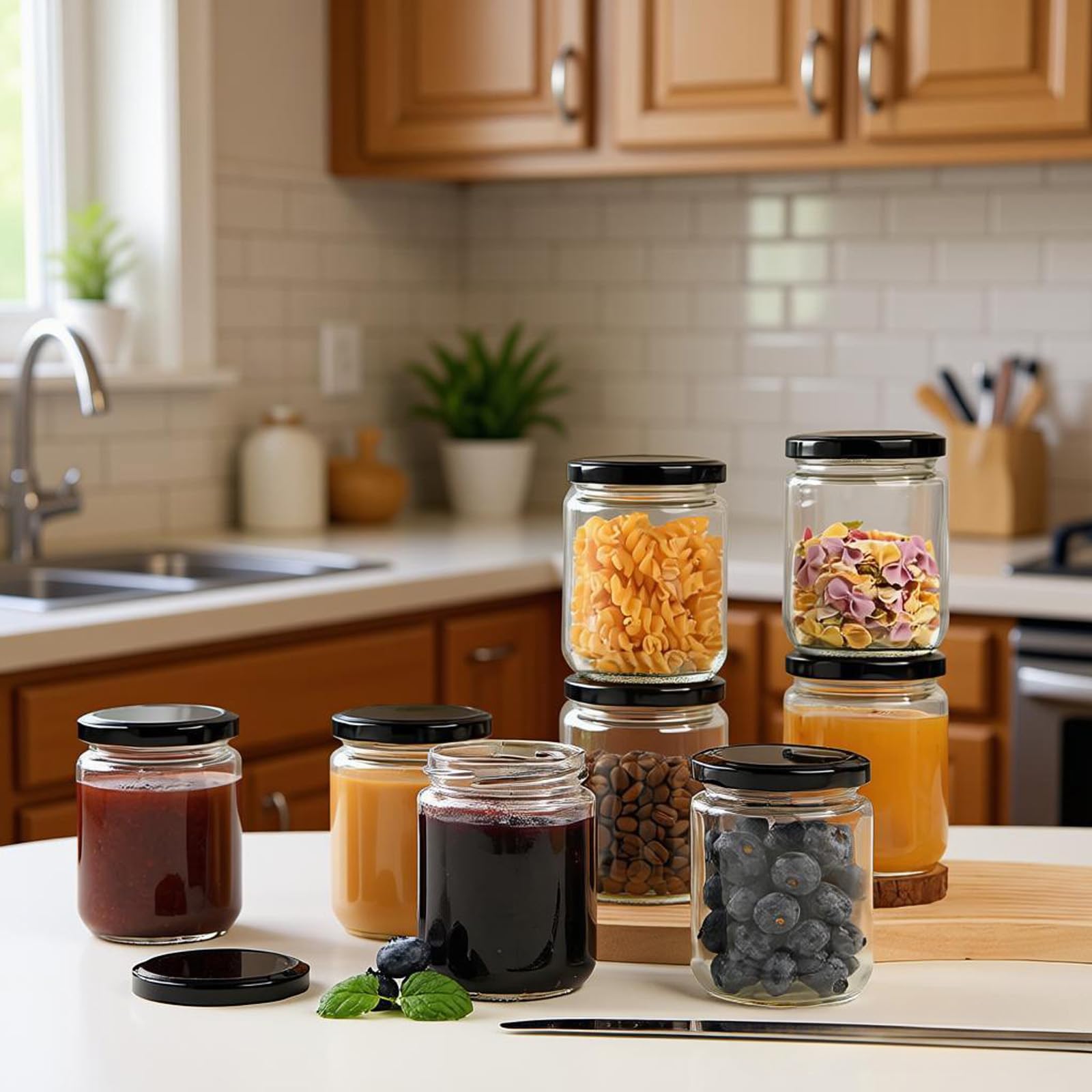 YBCPACK Marmeladengläser aus Glas mit Deckel, 350 ml, klare Chutney-Gläser, 340 ml, Einmachgläser für Gelee, Gurken, Honig, 24 Stück