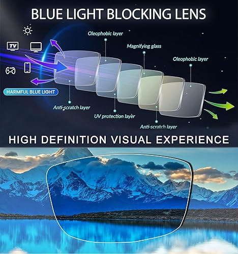 Miniatura 10 de Hubeye Anteojos de lectura plegables con bolsas para llavero, bloqueo de luz azul, bisagra de resorte, lectores de bolsillo portátiles para hombres