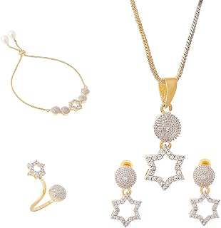 Zeneme Jewellery Set for Women American Diamond Necklace Set with Earrings, Bracelet and Ring Jewellery for Girls and Women Price In India