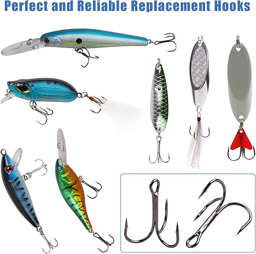 Miniatura 10 de Anzuelos triples de pesca de acero de alto carbono con púas afiladas redondas curvadas para cebo de señuelos duros