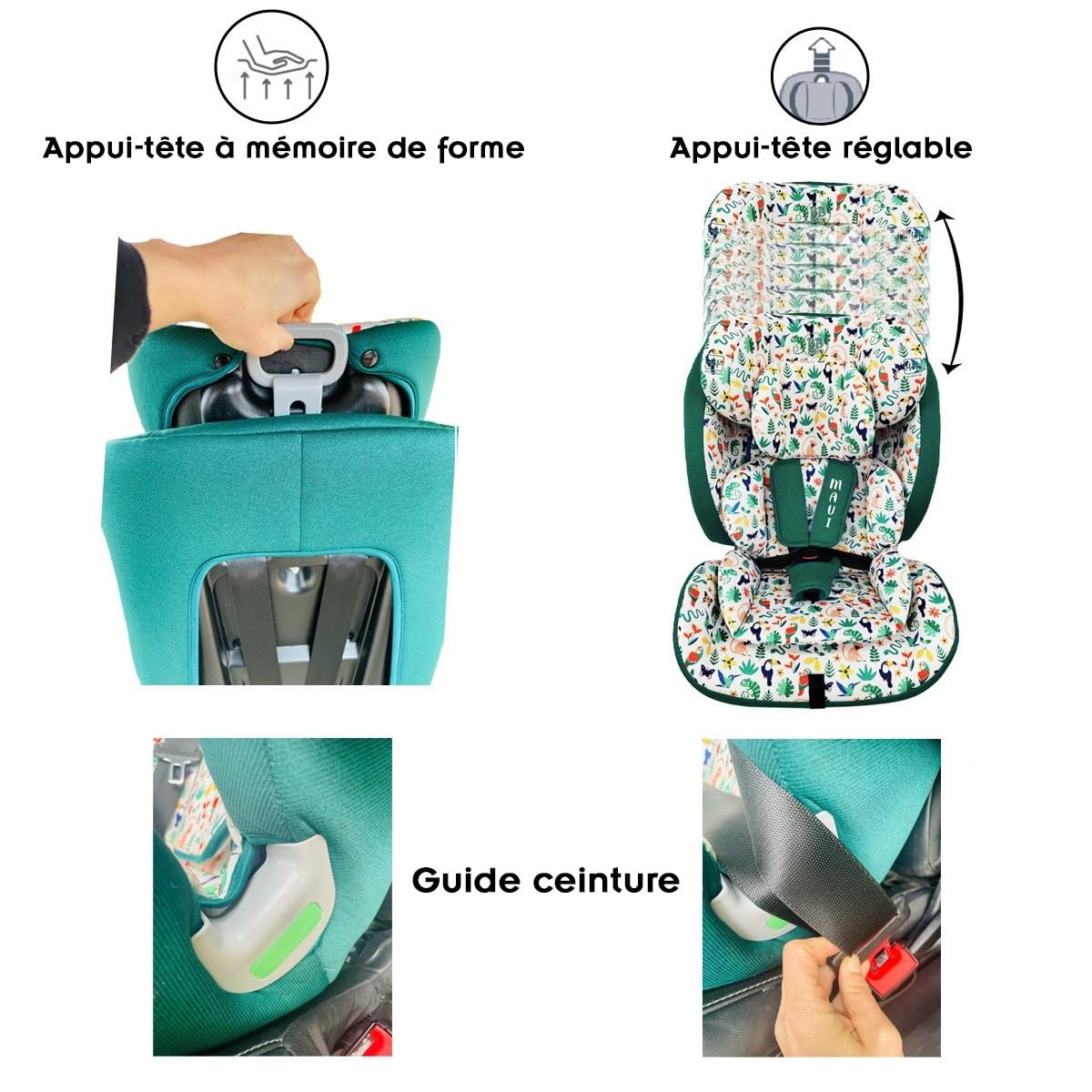MAUI Siège-auto ceinturé évolutif R129 76-150 cm pour enfant Jungle