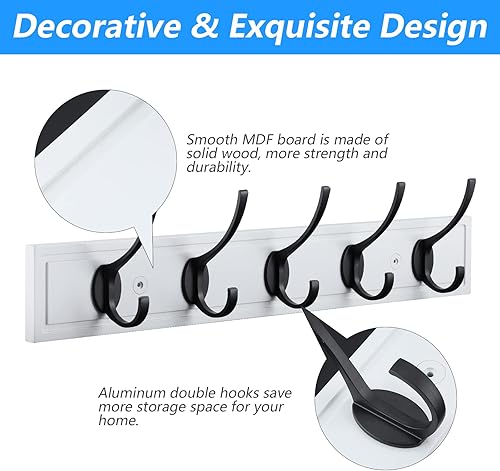 Miniatura 2 de HOME MASTER HARDWARE Perchero de Pared Montado Blanco, MDF Ganchos de Pared Montados para Colgar Abrigos, Perchero para Sombreros de 27" para Pared