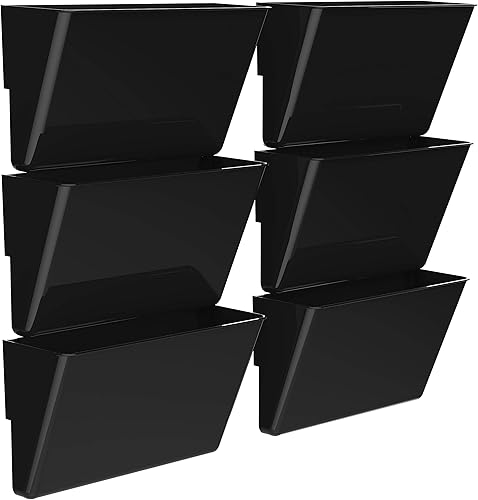 Storex Bolsillo magnético de pared tamaño carta: organizador de archivos de plástico, imán resistente con capacidad para 5 libras, negro, paquete de