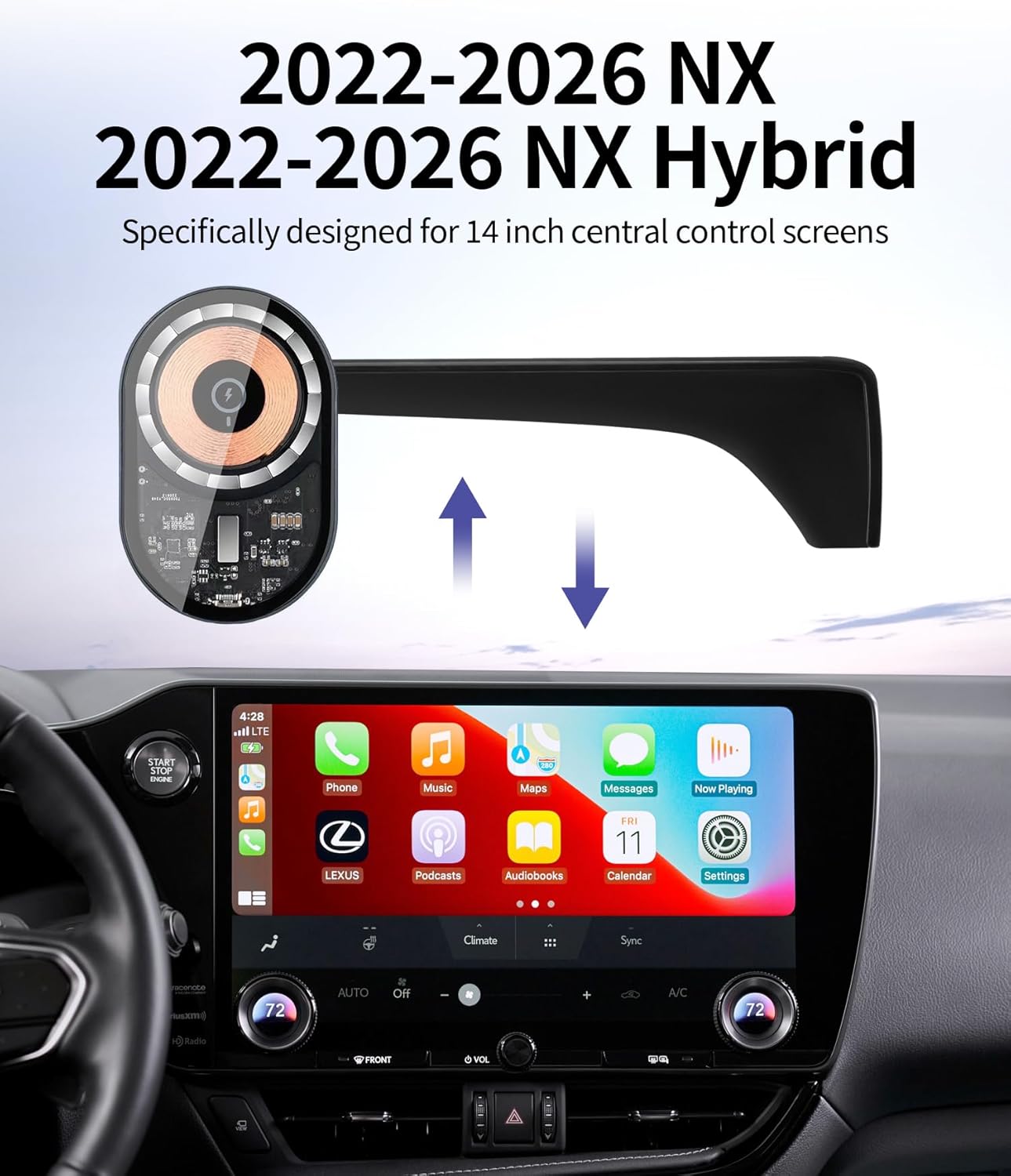 Wireless Charging car Phone Holder for Lexus NX/NX Hybrid 2022-2026 Accessories 14 inch Screen Fixed Clip,360° Rotation car Phone Mount Compatible with MagSafe