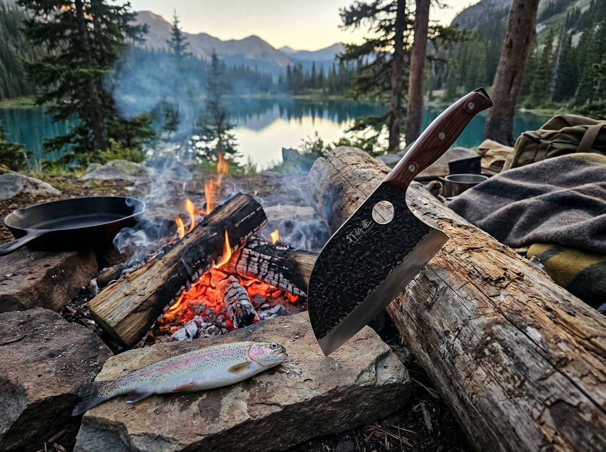 3PCS Butcher Knife Set, 7" Butcher Meat Cleaver, 7" Serbian Chef Knife and 6.5" Viking Knife, Hand Forged Kitchen Knife Set with Plastic Handle, Geat for Home, Camping, BBQ (Unique Finger Hole Design) — Amazon image 8