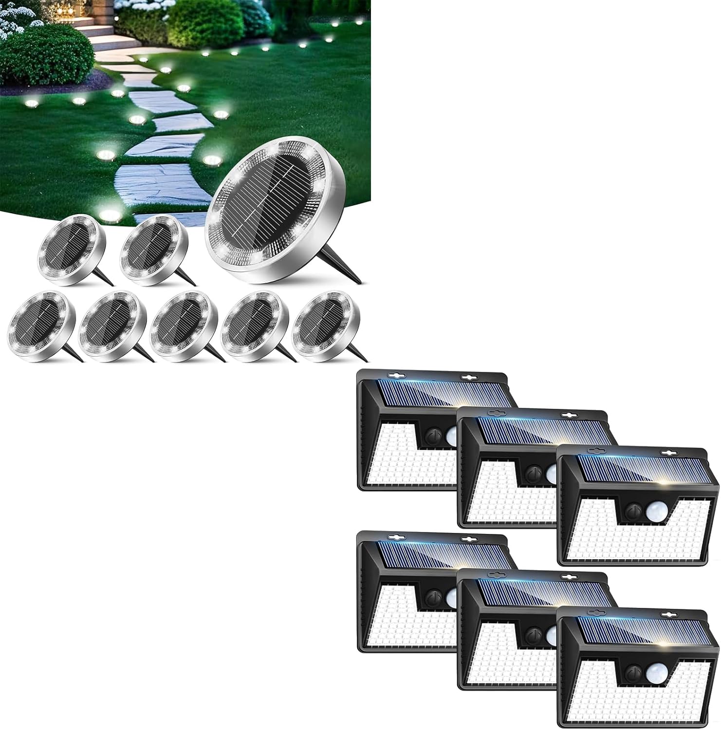 Peasur 6Pack Solar Lights Outdoor Motion Sensor+8 Pack Solar Ground Lights Outdoor, Landscape Lighting for Pathway Garden Yard Lawn Walkway Landscape Driveway