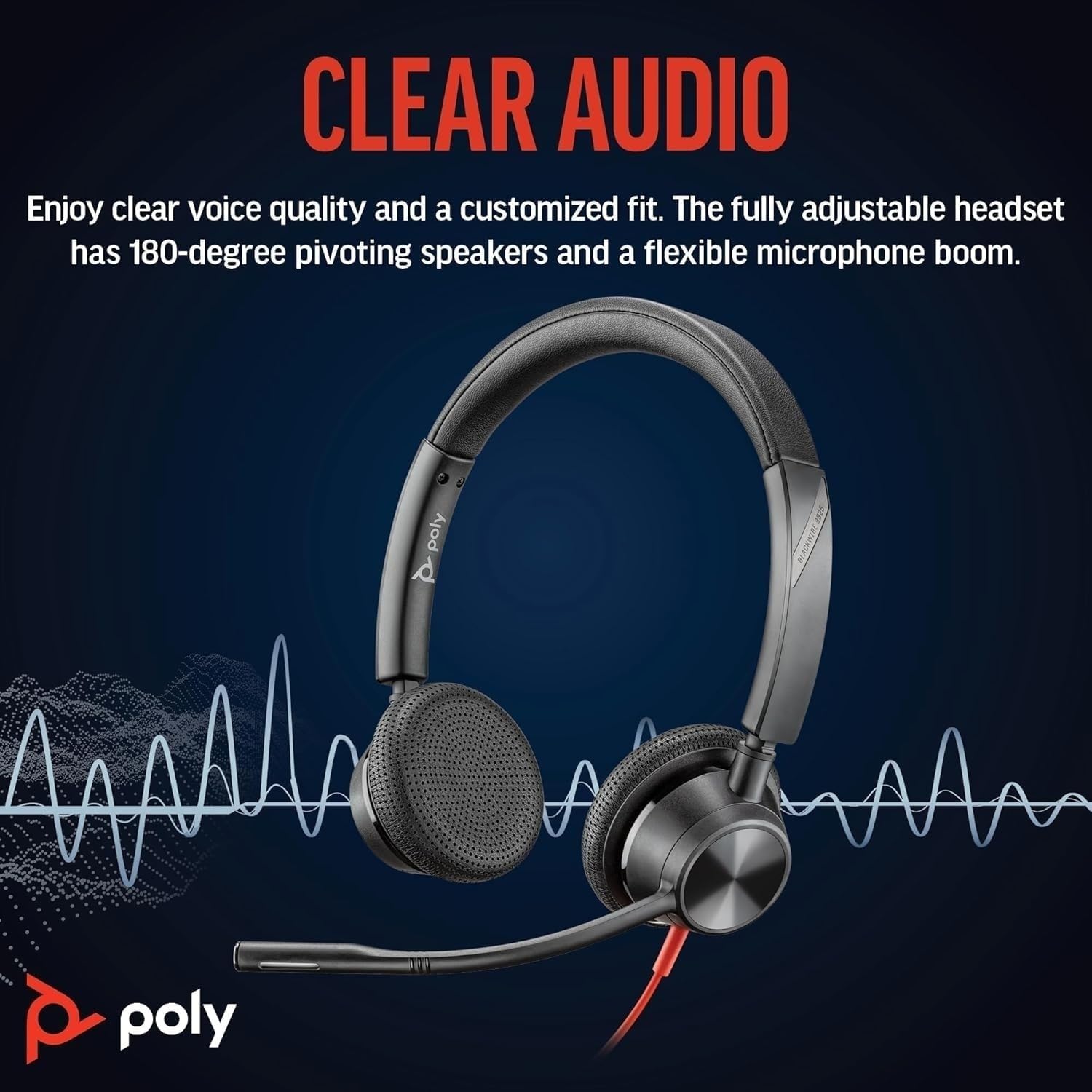 Micro-casque filaire Poly Blackwire 3325 – Perche de microphone flexible – Son stéréo hi-fi, Connexion à un PC/Mac/téléphone portable via USB-C, USB-A ou prise Jack 3,5 mm, Fonctionne avec Teams, Zoom