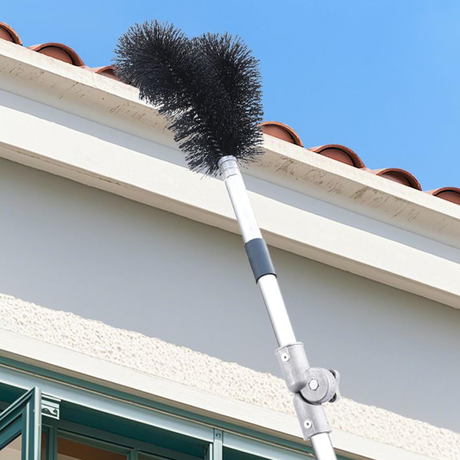 Teles - Kit de limpieza de canalones extensible de 8 pies con 5 sectos para limpieza de techos y canalones, elimina eficazmente las hojas y las hojas de canalones y desagües