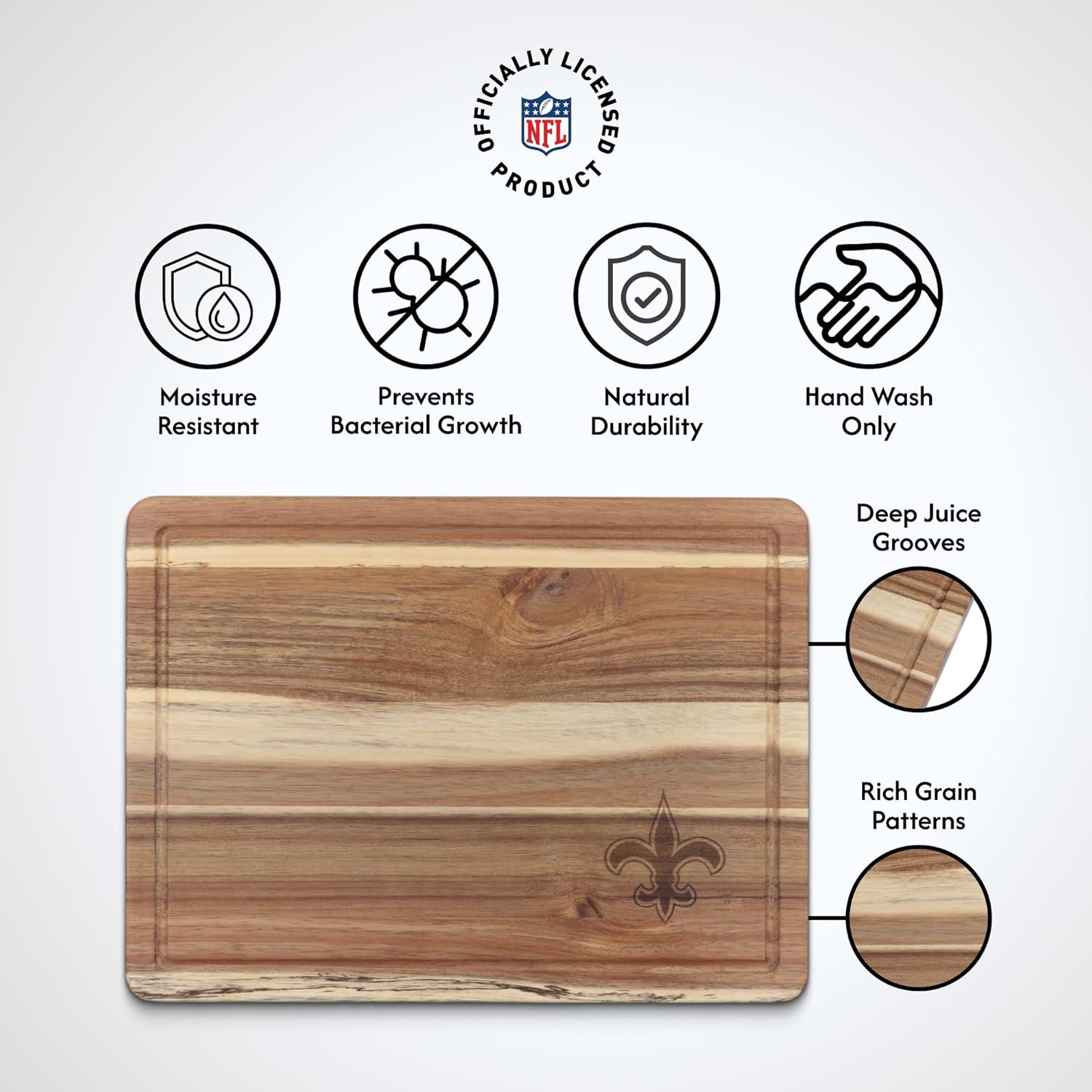 The Memory Company Officially Licensed NFL Acacia Cutting Board – 11.7" x 15.7" Durable Wood Chopping & Serving Board with Team Logo