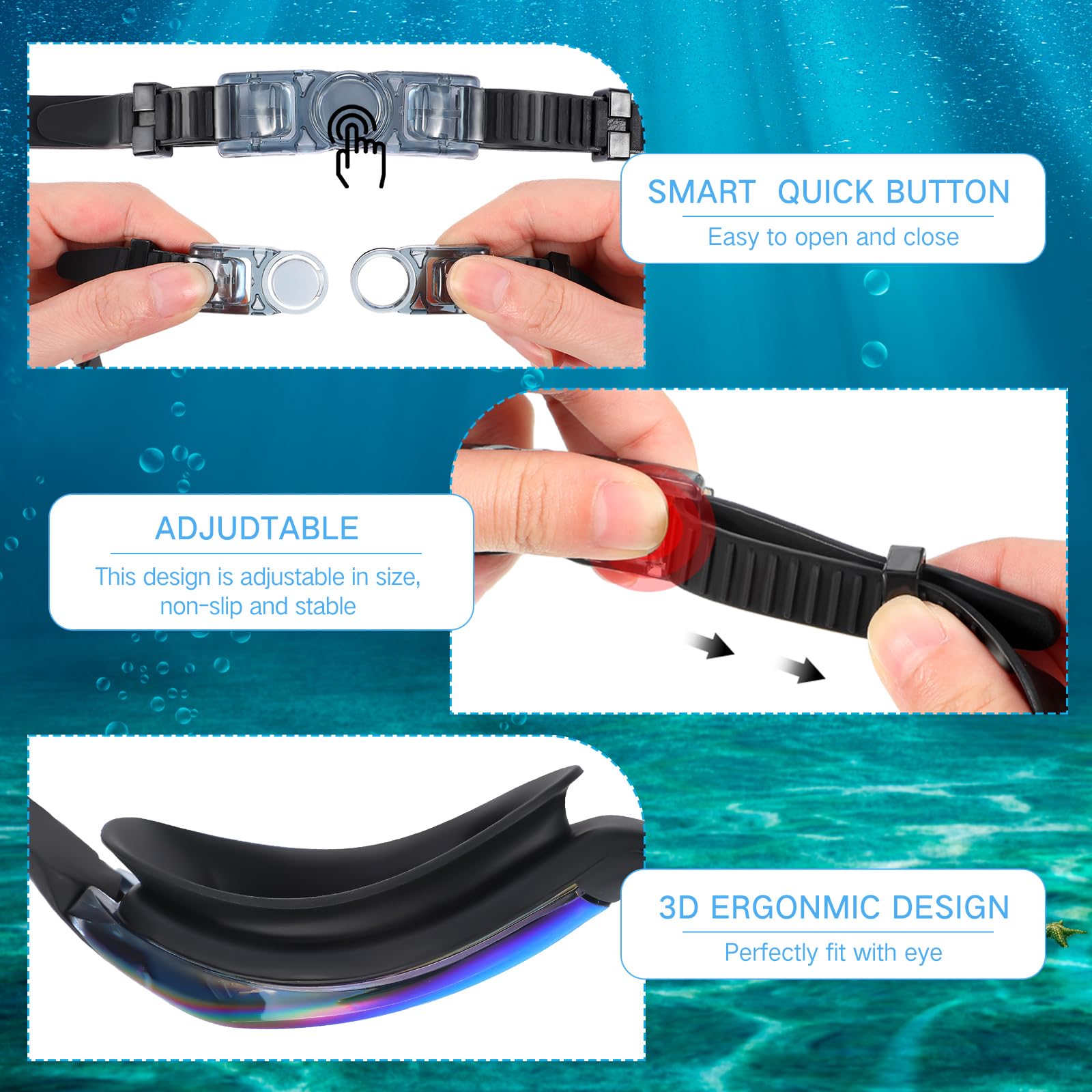 Flutesan 6 occhialini da nuoto sportivi per donne, uomini, adulti e giovani (colore moderno, stile classico)