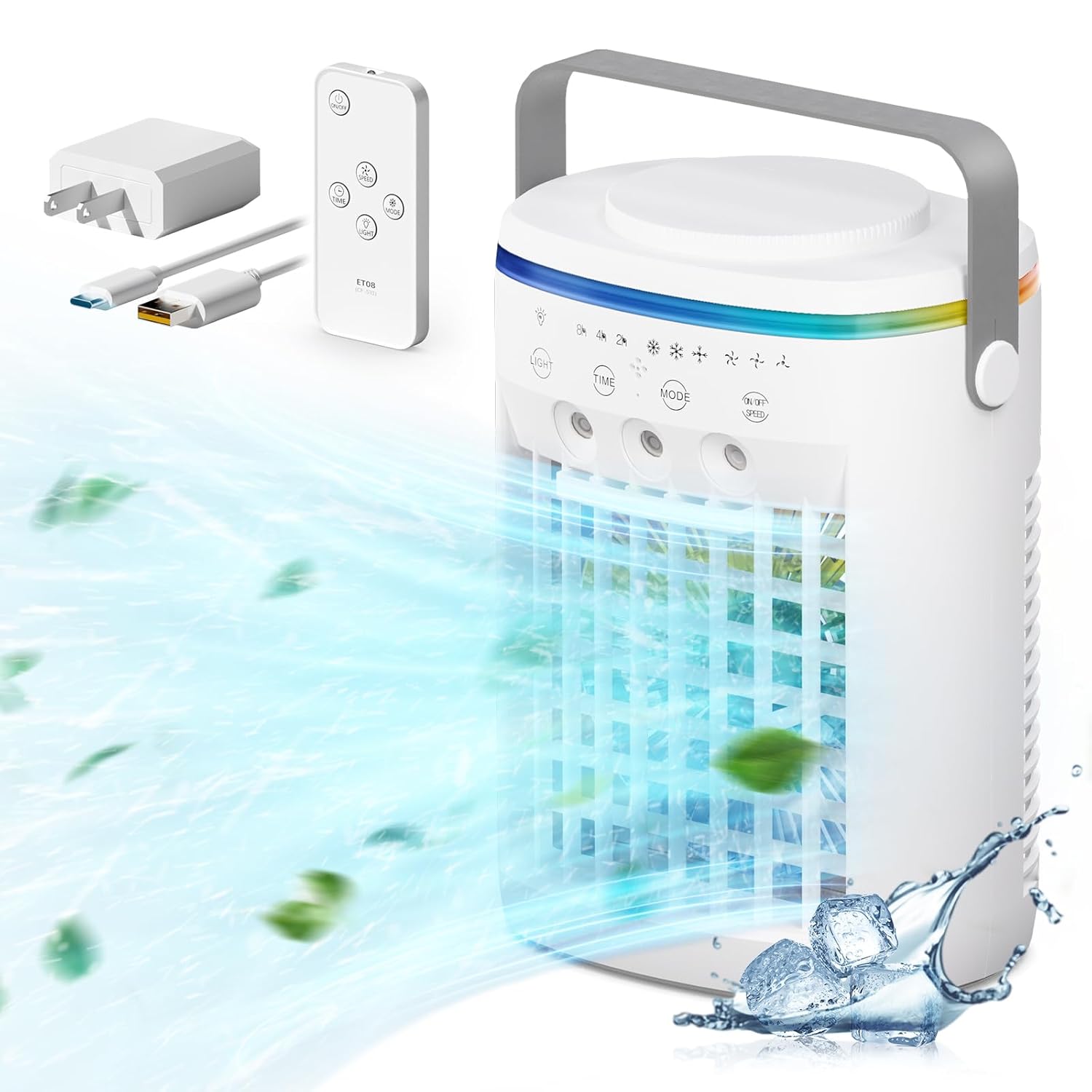 Vidihill Portable Air Conditioner Evaporative Air Cooler 2-4-8H Timer Auto-Off Remote Water Tank Three ultrasonic nozzles 3-Speed Personal