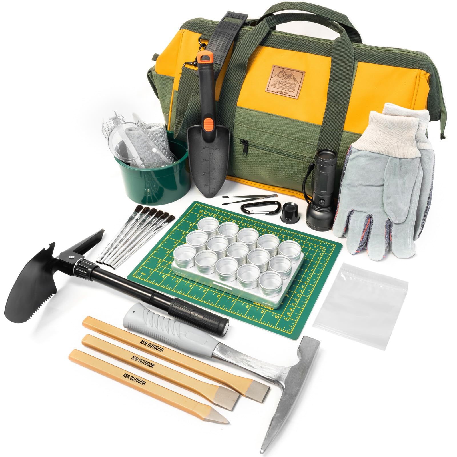 ASR Outdoor 13pc Geology Rockhounding Equipment Kit with Tool Bag