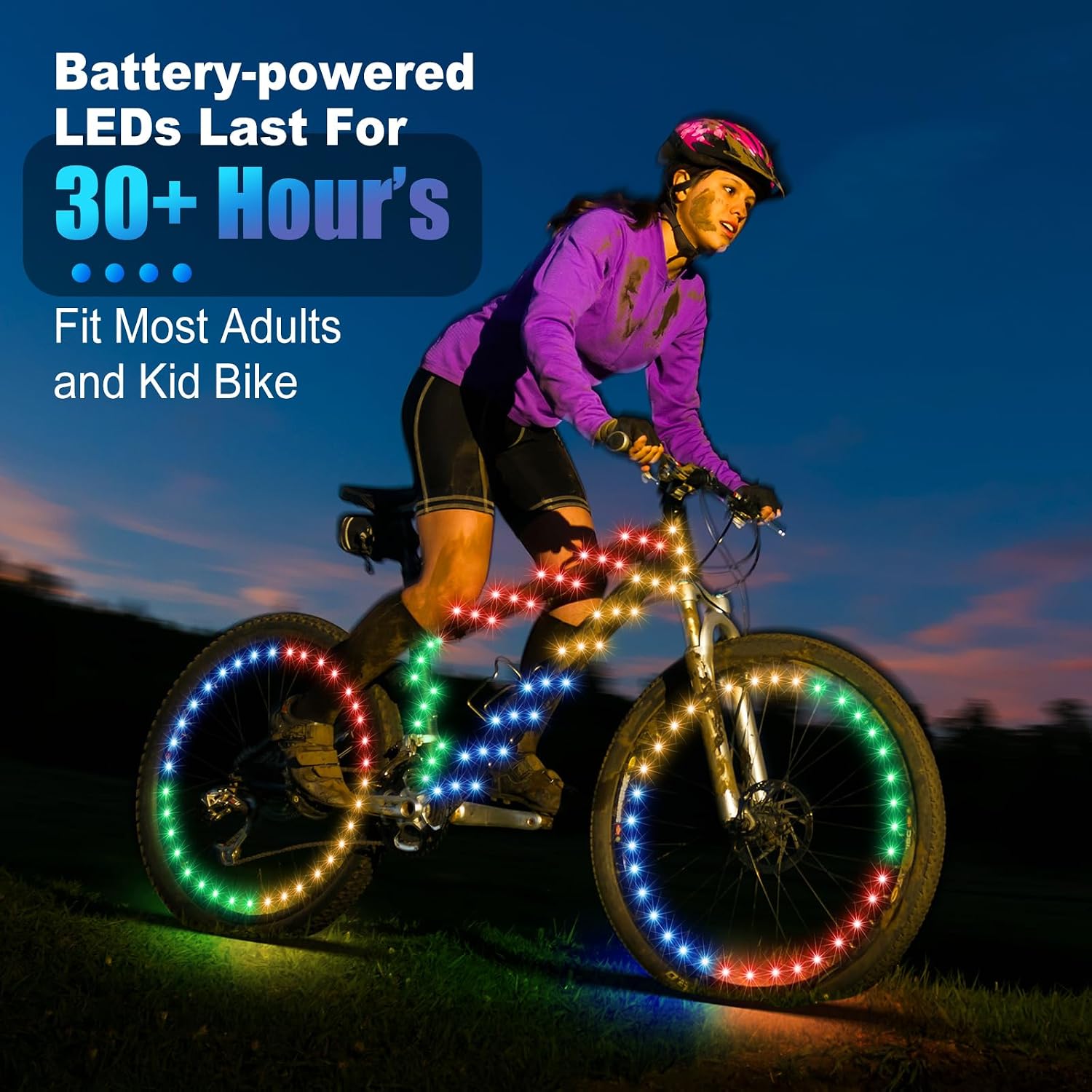 Woanger Set of 2 LED Bike Wheel Lights & Bicycle Frame Lights for Night Riding Bright Cycling Decoration Safety and Visible Warning Tire Light Strip Gifts for Cyclist