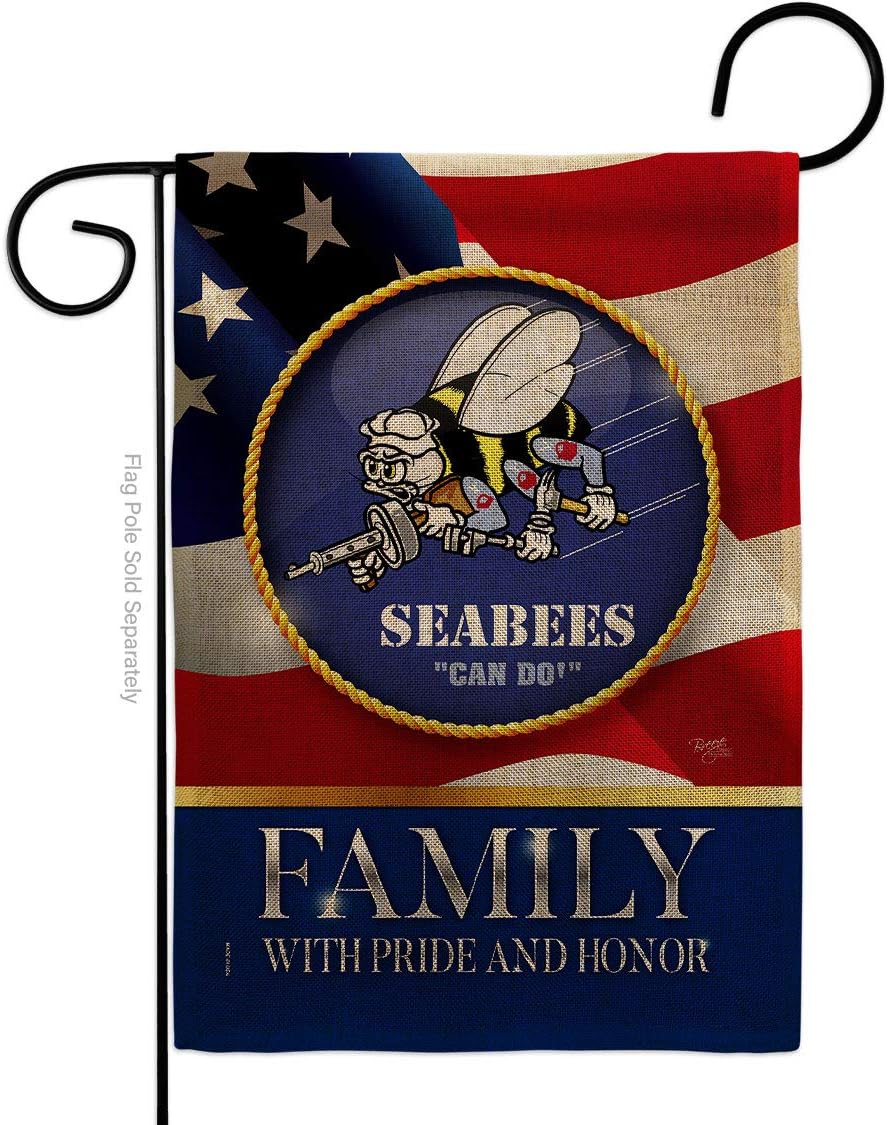 Navy US Seabees Family Honor Garden Flag Armed Forces USN Seabee United State American Military Veteran Retire Official Small Decorative Gift Yard House Banner Double-Sided Made In USA 13 X 18.5