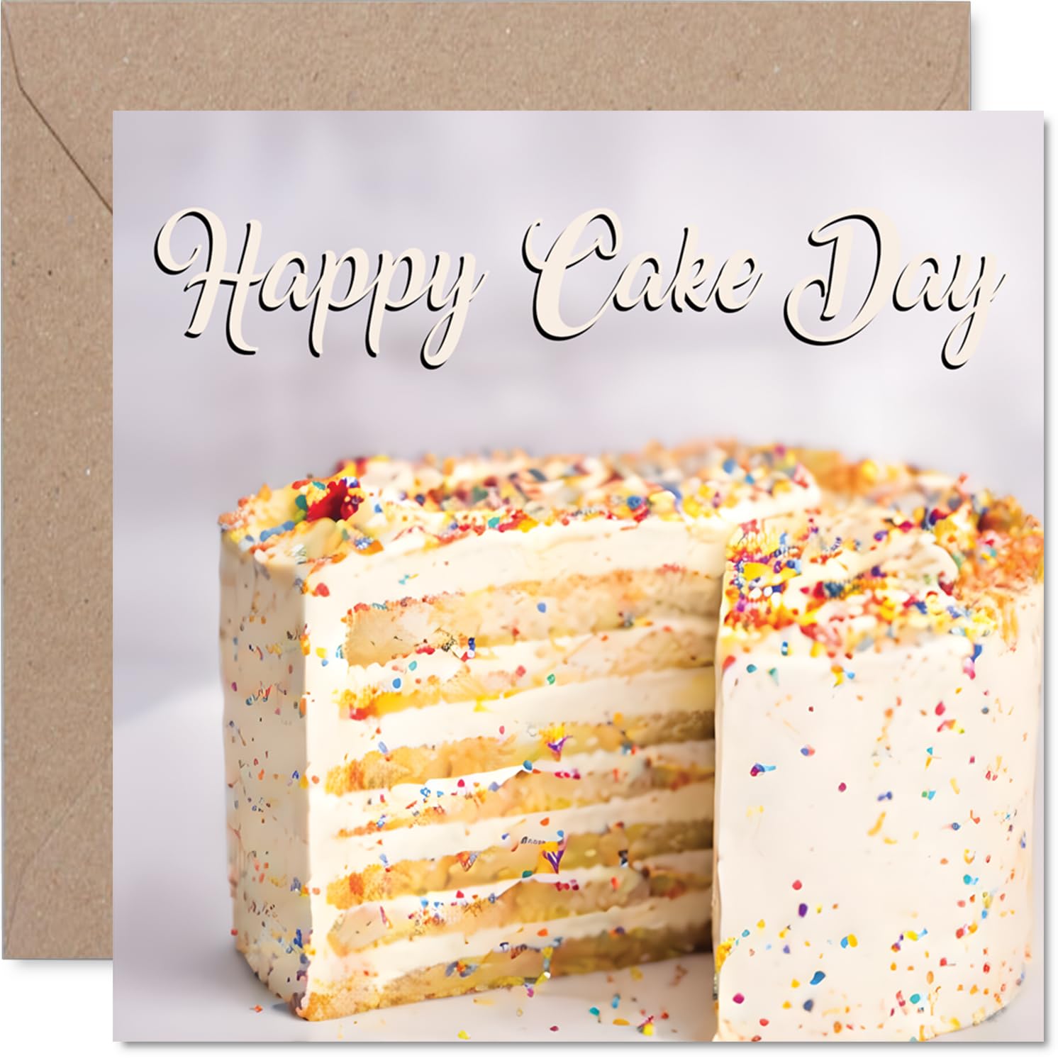 Playful Birthday Card - Sprinkle Some Joy - Colourful Cake with Pastel Hues and Vibrant Sprinkles - Guaranteed to Brighten Their Special Day - 145mm Square, Envelope Included
