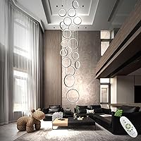 Vista 4 de Candelabro grande para techos altos y escaleras largas, lámpara de vestíbulo de 18 anillos con control remoto regulable y altura ajustable