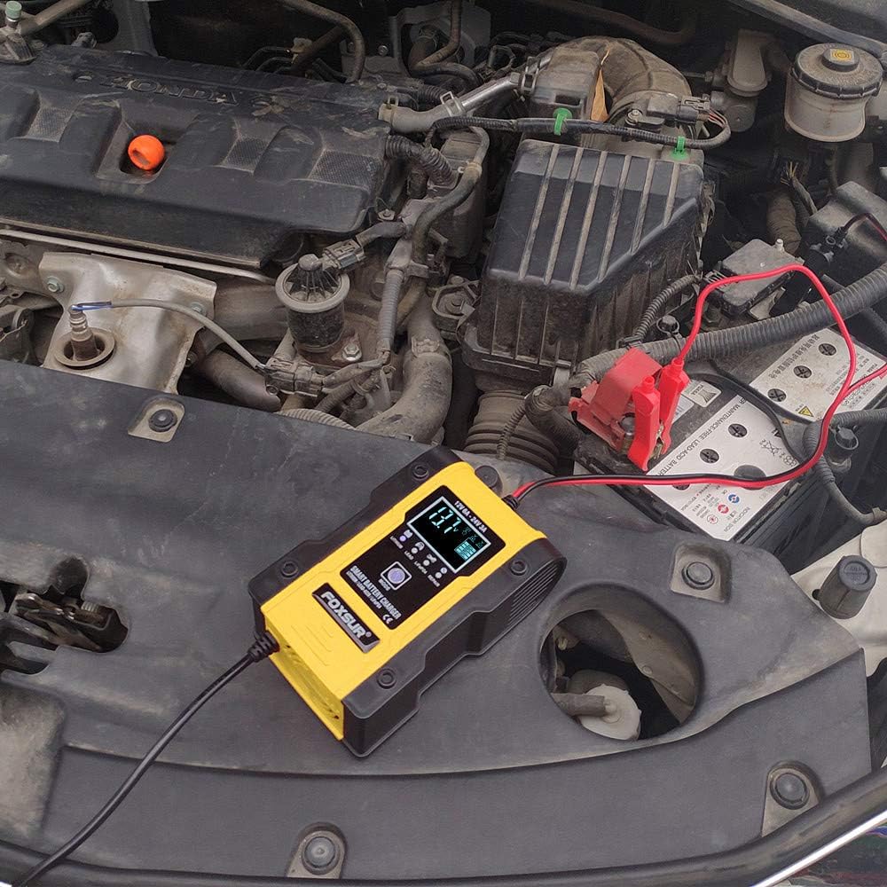 [New Upgrade] Lithium Battery Charger, 12V/24V 6Amp Full Automatic Intelligent Car Battery Charger(Lithium Batteries, Lead-Acid Batteries, Calcium, etc)/Maintainer Delivers 7 Stage Charging