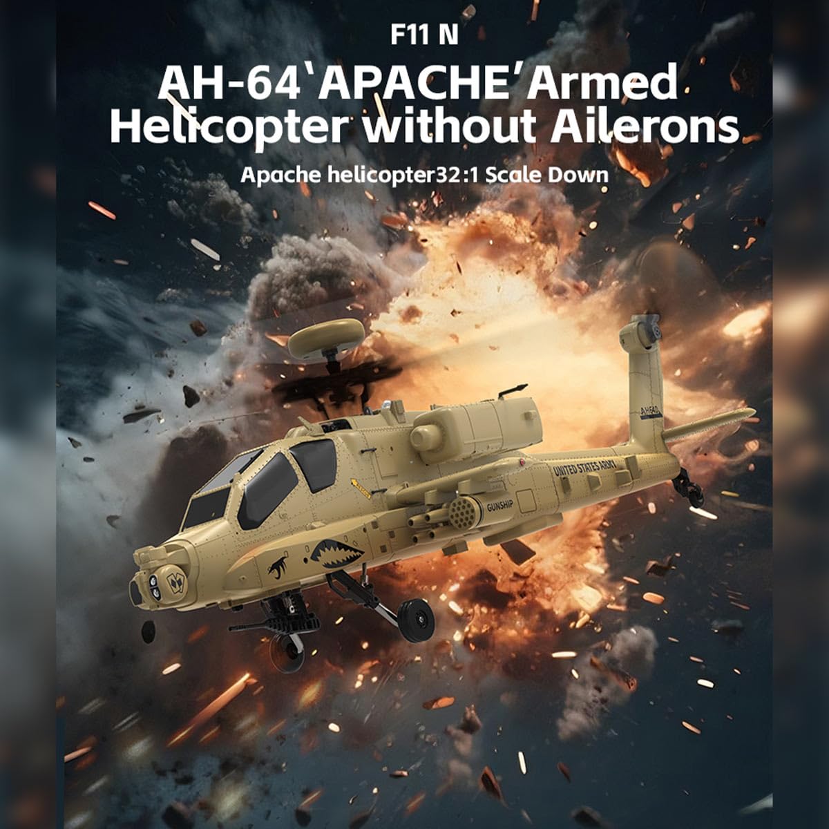 YU Xiang F11-N AH64 - Helicóptero teledirigido (escala 1:32, 2,4