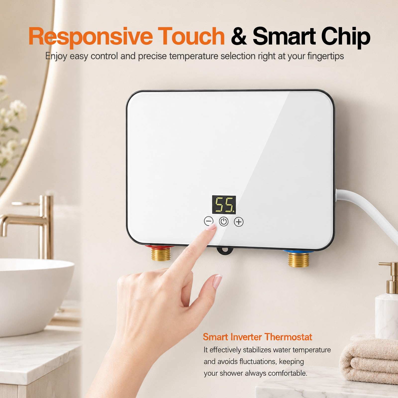 Electric Instantaneous Water Heater 5500W 220V Calentador de Agua Eléctrico Resistente a Presión Almacenamiento Bajo Mesa con Pantalla LCD Temperatura para Ducha, Baño, Cocina para Ducha, Baño, Cocina