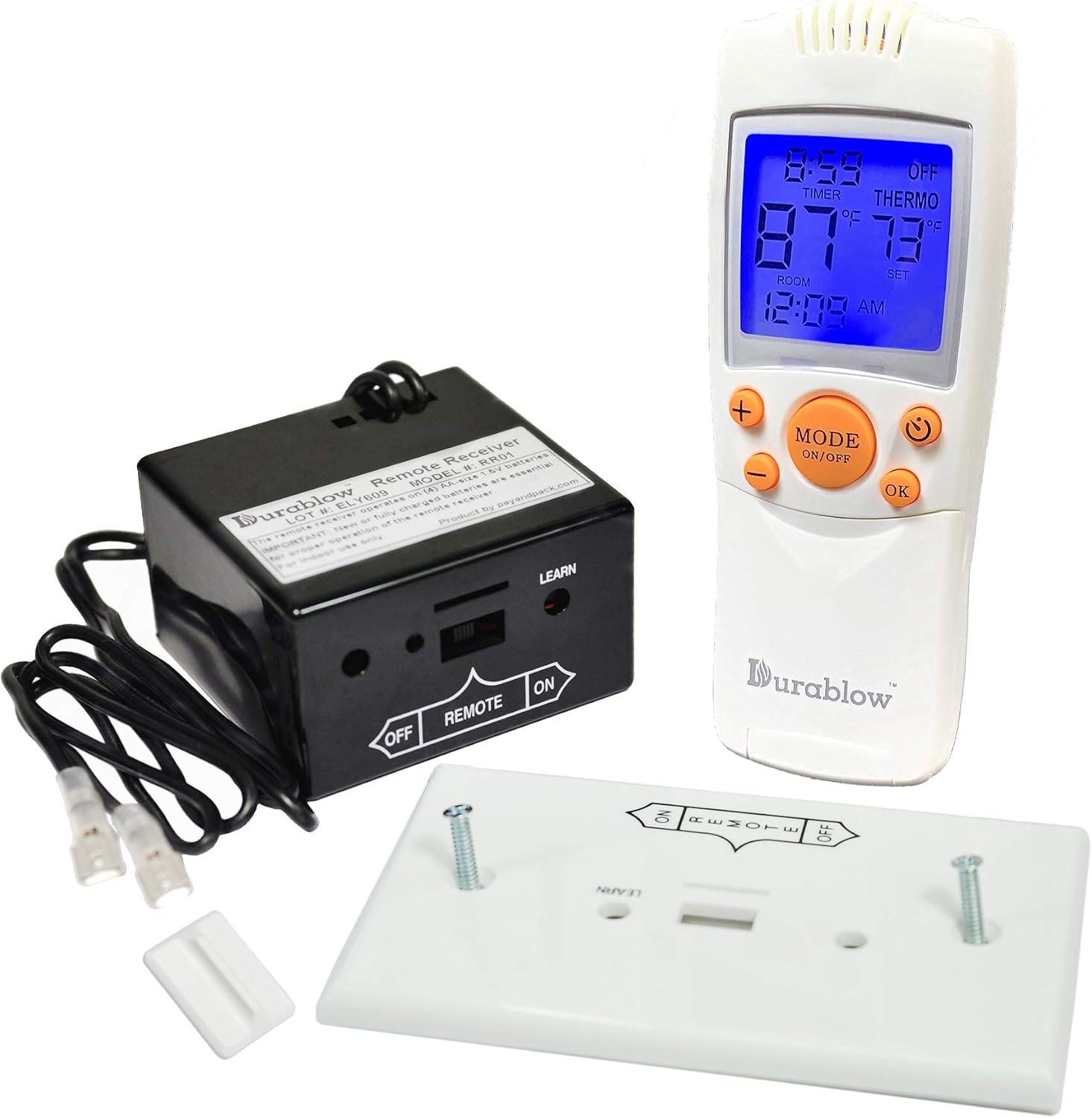 Durablow TR1004 Gas Fire Fireplace On/Off Remote Control Kit + Thermostat + Timer + Backlit Transmitter for Millivolt Valve, IPI Module, Replaces Wall Switch or Thermostat