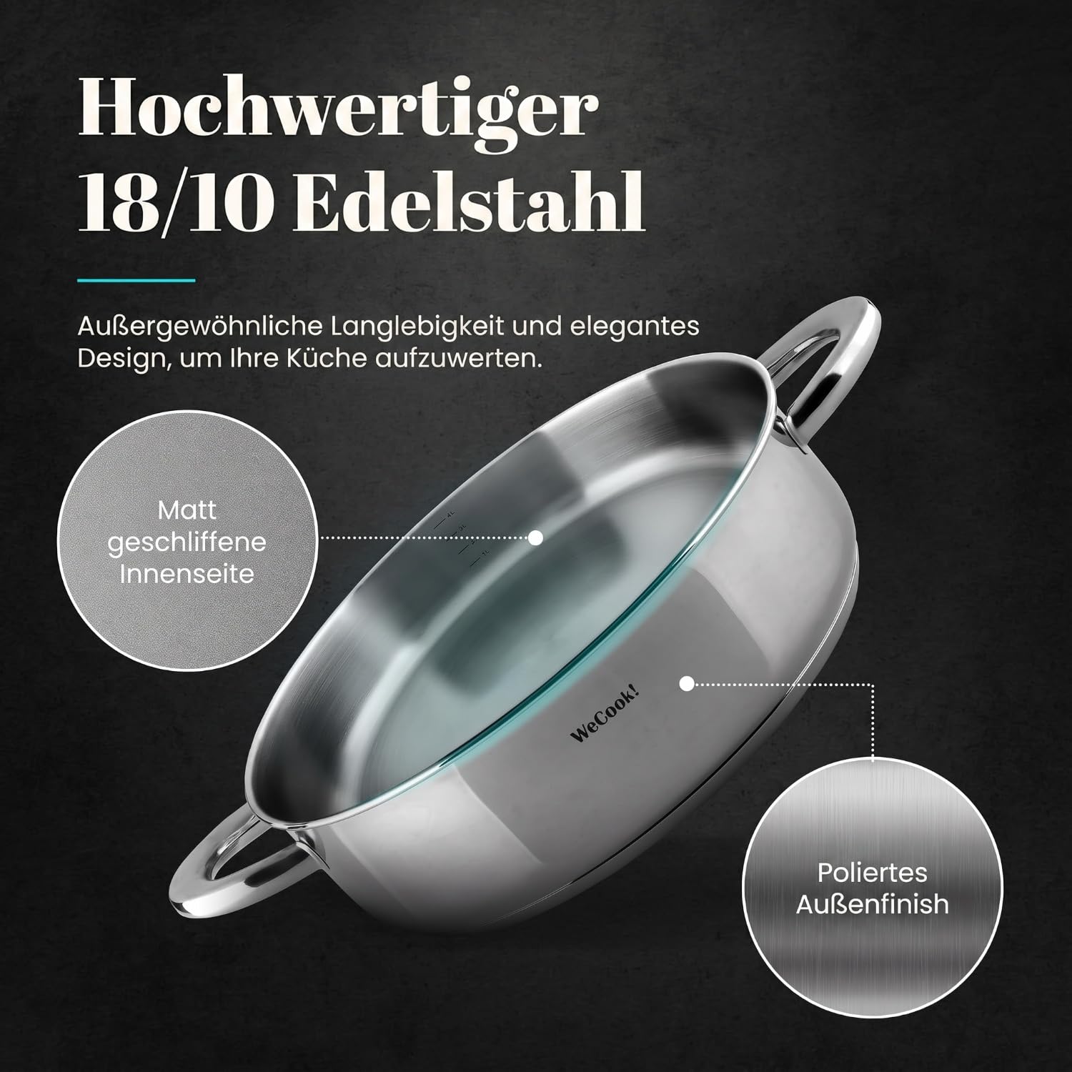 STAINLESS LOW COOKING POT WITH LID 24 cm.