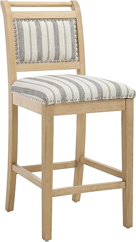 Miniatura 8 de Taburetes de bar de 26 pulgadas de altura de mostrador para isla de cocina con marco de madera maciza, taburetes de bar tapizados de tela de lino,