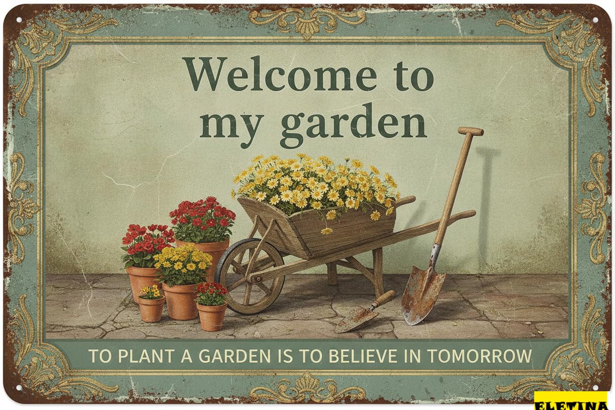Personalized Sign for Man Cave Garden Metal Tin Welcome To My Garden Outdoor Wall Decor Home Greenhouse Yard Patio 8x12inch Private Property Decorative