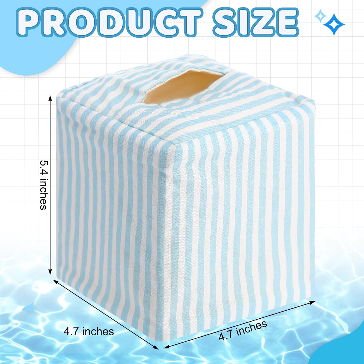 Potchen Tissue Box Cover Square Coastal Blue White Stripe for Bathroom Home