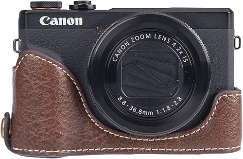 Miniatura 5 de BolinUS Funda de piel sintética para cámara Canon PowerShot G7 X Mark IIMark III G7X2 G7X3 con correa para el cuello (café)