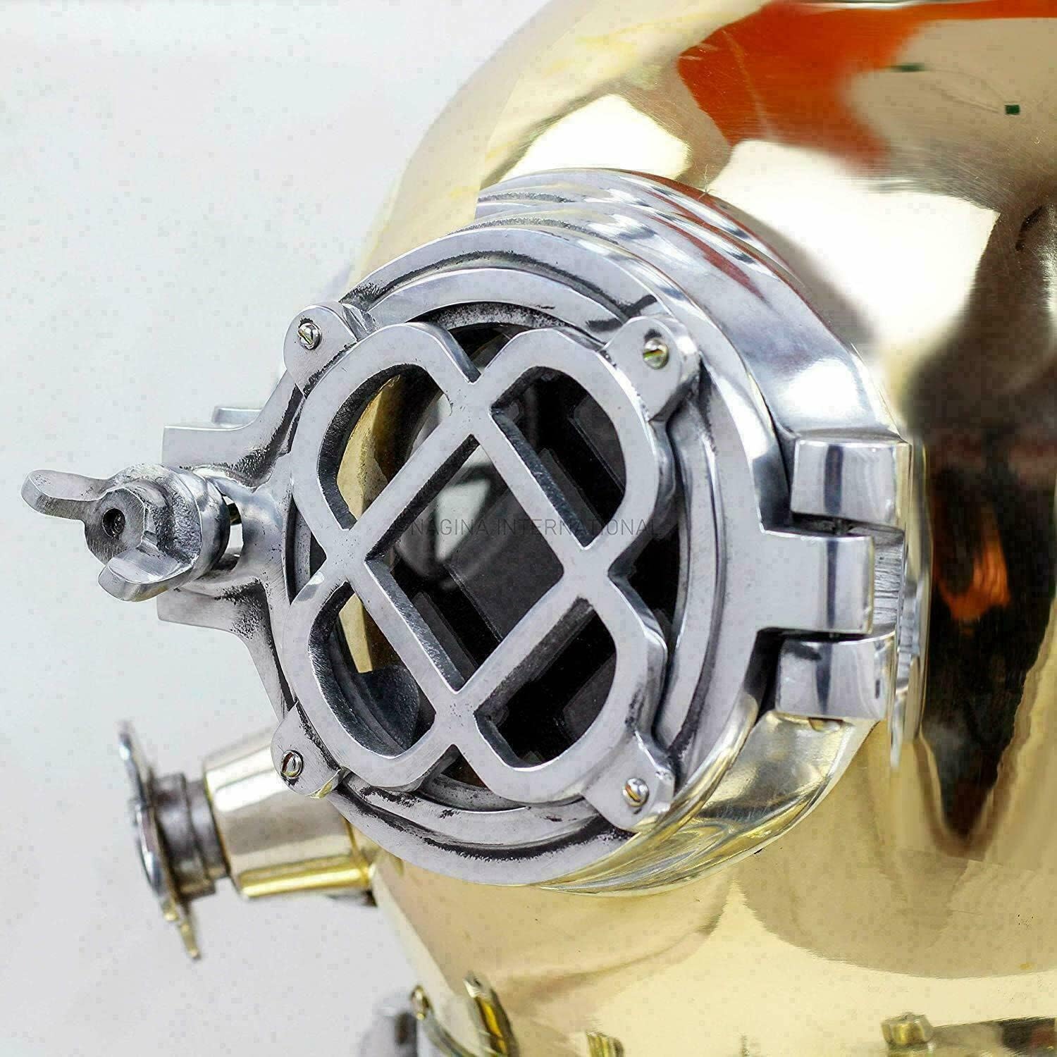 Generic Maritime Scuba Replica Shiny Brass & Silver Diving Helmet Authentic Vintage Style Standard Collectible for Home Décor Maritime Enthusiasts and Diving History Buffs, Large