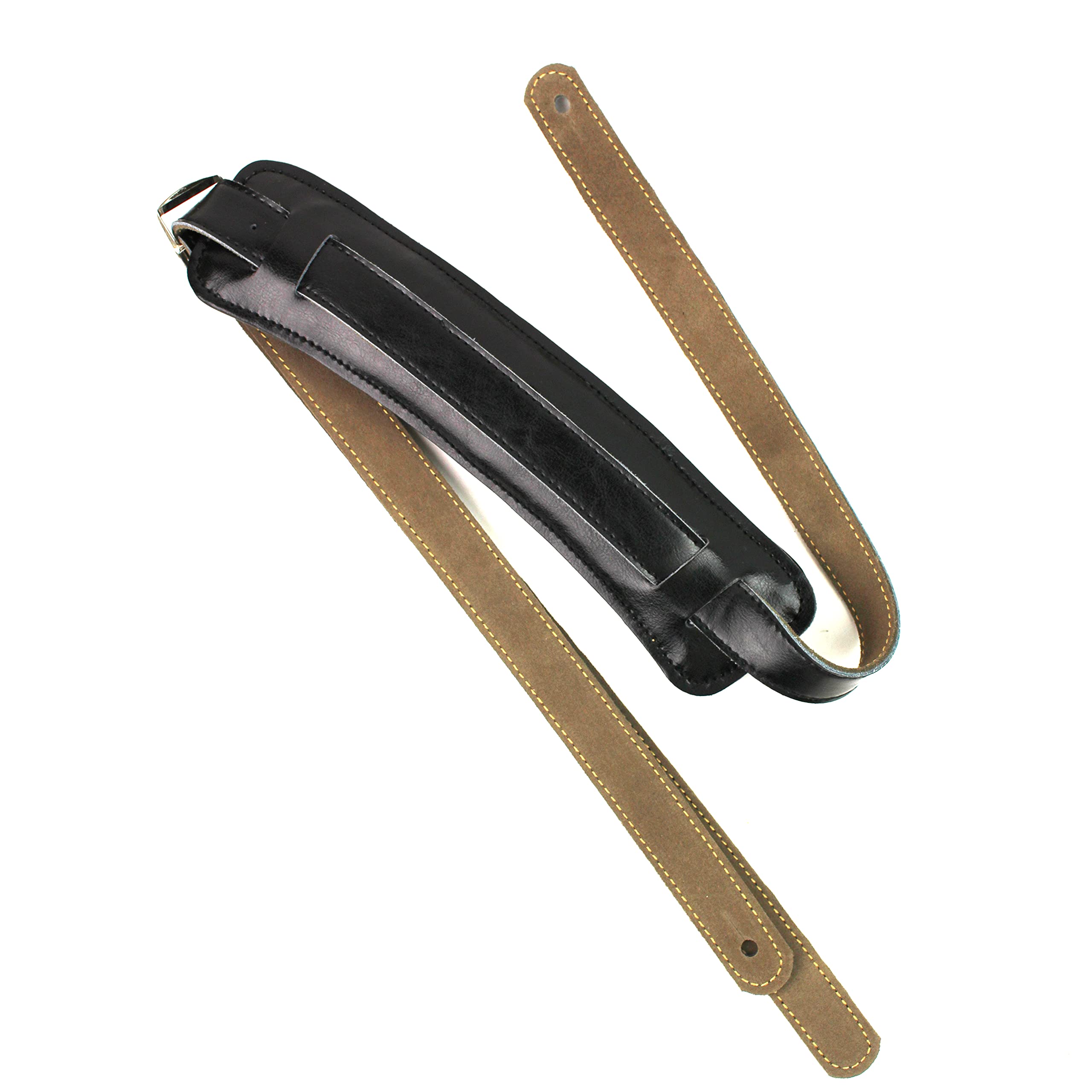 Walker And Williams C-19-BB Black On Black Premium Soft Grain Leather Vintage Pad Strap For Acoustic, Electric, And Bass Guitars