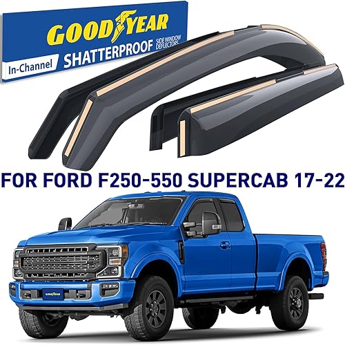 Miniatura 2 de Goodyear Deflectores de ventana inastillables en el canal para Ford F250 a F550 Super Duty 2017-2022 SuperCab, protectores de lluvia, viseras de