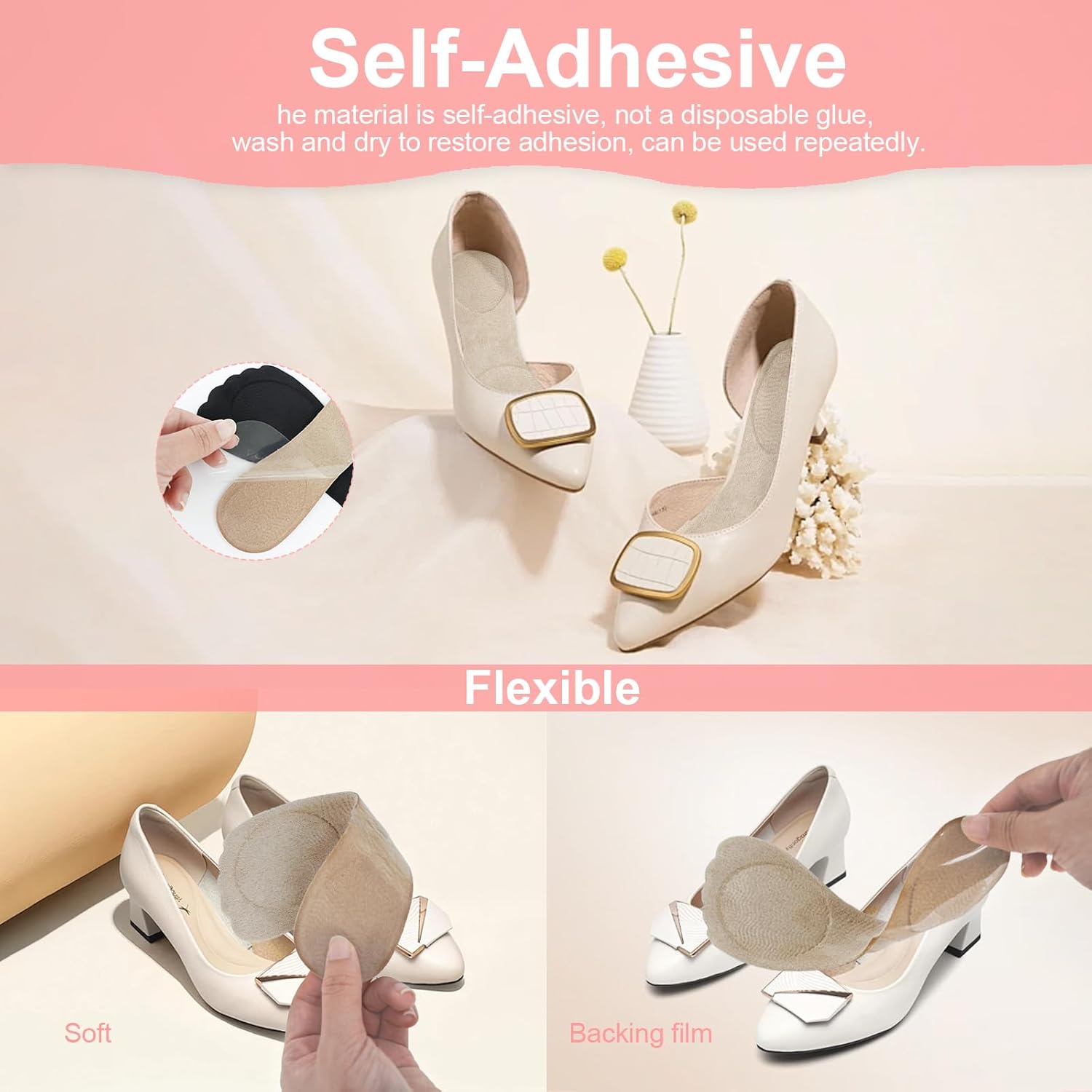 2 Pair Insoles for Heels, High Heel Shoe Gel Insoles Women, Comfort Pads, Inner Soles for Women Shoes Sandals - Image 3