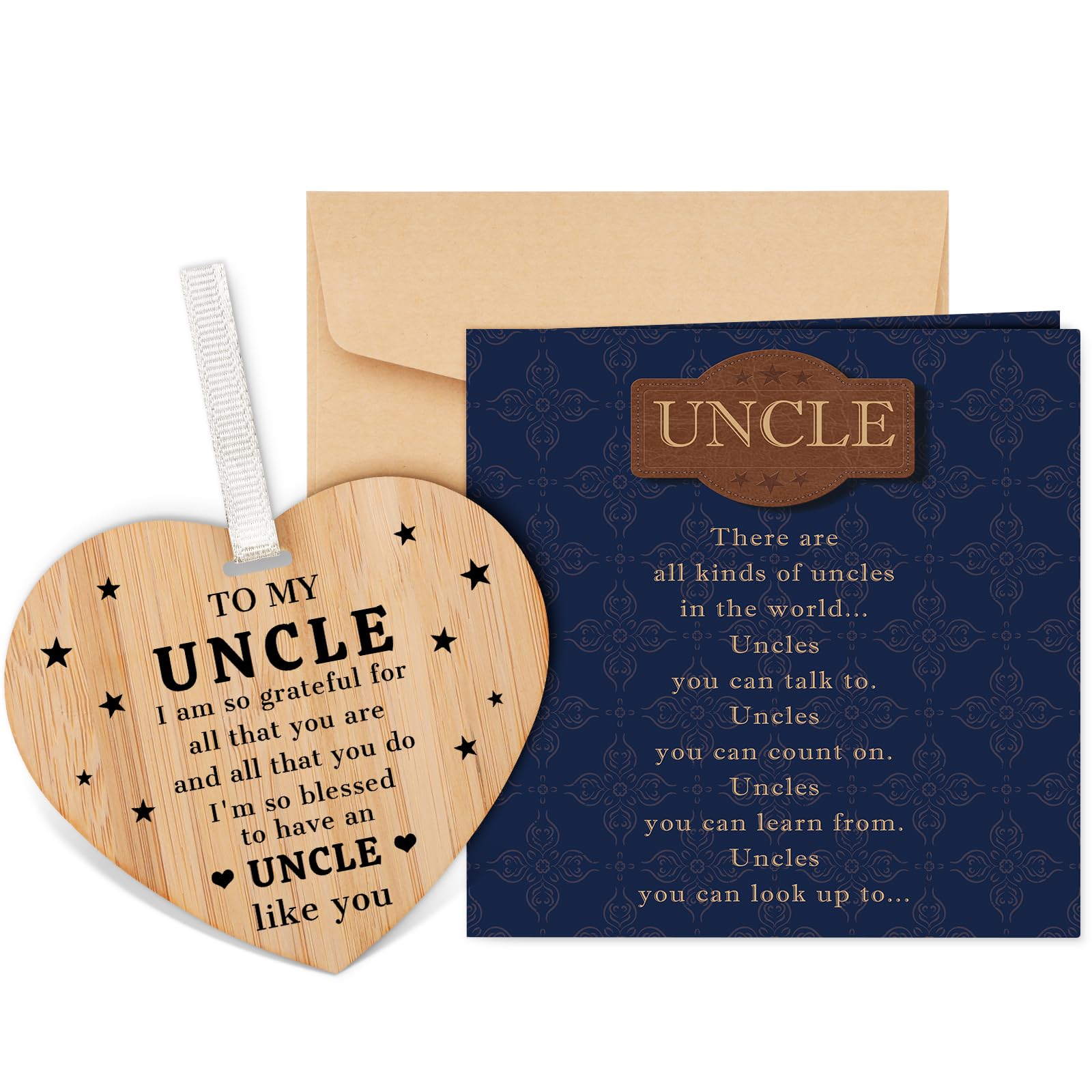 Welsky Uncle Birthday Card, Uncle Gifts Greeting Cards with Wooden Plaque — image 1
