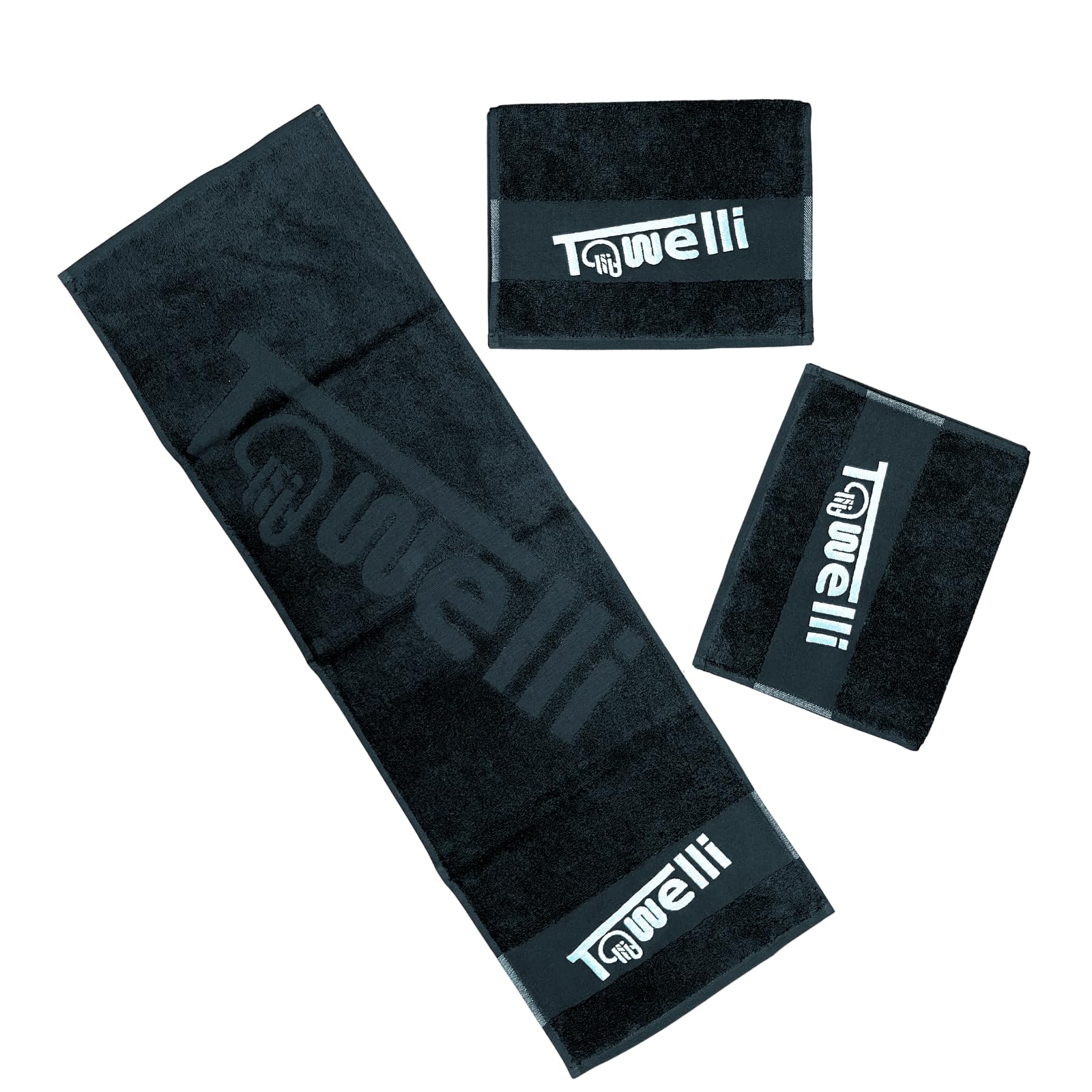 JWL Cotton Sports Towel, Quick Dry, Gym for Running, Travel, Beach, Swimming, Camping Hiking, Soft Absorbent Fitness (Black, 30 x 90cm., Solid Colour - Towelli Branded) — image 1