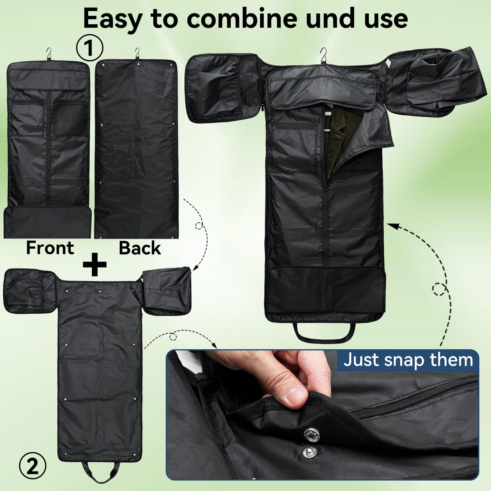 GARPROVM Sac de voyage 4 en 1 convertible, sac à vêtements avec compartiment à chaussures amovible, sac à costume, pliable, sac à dos, sac à dos, sac à vêtements, sac à vêtements pour le week-end