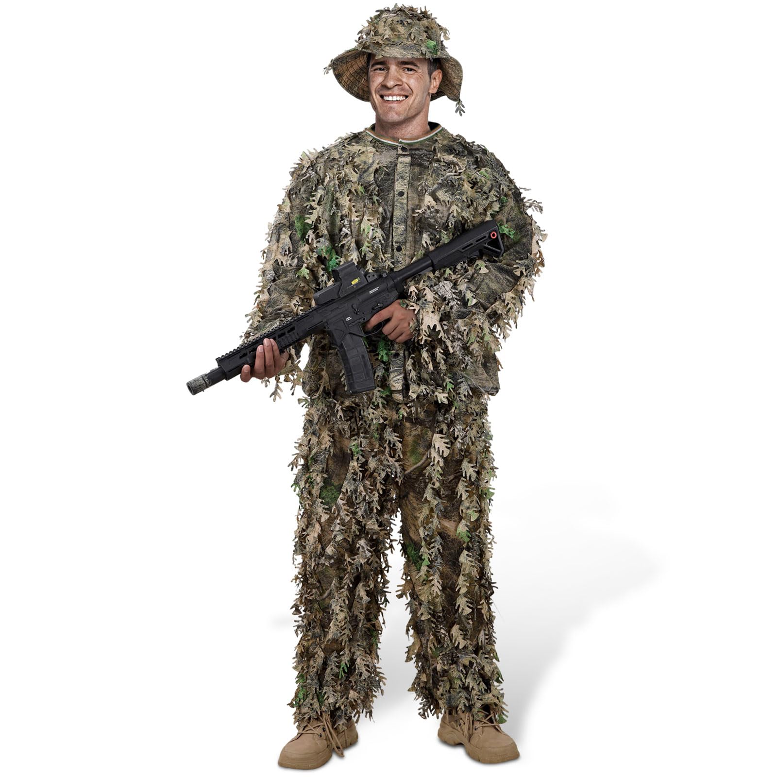 Zicac 3D Leaves Ghillie Camouflage Clothing Tops Pants Jacket Hunting Paintball Airsoft (jungle green, M)