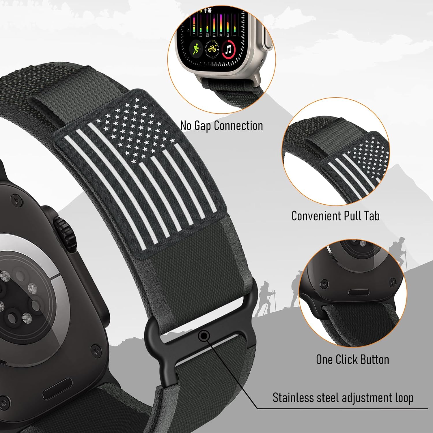 Nylon Trail Loop for Apple Watch Ultra 3/2 band 49mm 46mm 45mm 44mm 42mm 41mm 40mm 38mm, Breathable Sport Strap for Apple Watch bands men women, Soft Stretchy iWatch Series 11/10/9/8/7/6/5/4/3 SE3/2 image 3