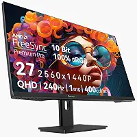 Monitor de jogos de 27 polegadas 2K 240Hz QHD 2560x1440P, 1ms, 400cd/m², tela de PC 100% sRGB, compatível com AMD FreeSync Premium Pro, 2X DispalyPort 1.4 e HDMI 2.0, alto-falantes embutidos duplos